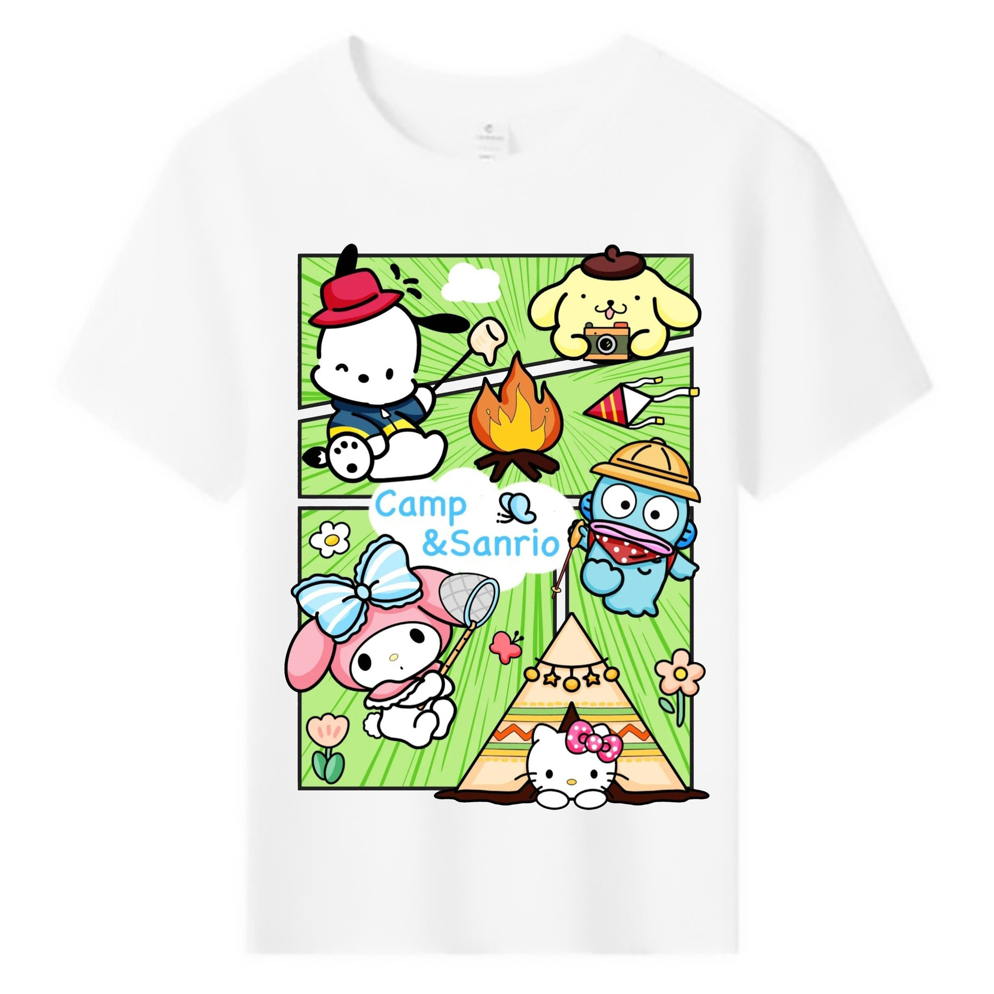 おもしろサンリオ - 綿100％ キッズTシャツ ・ フロントプリント ・ 快適 通気性 ・ スポーツ カジュアル 散歩用