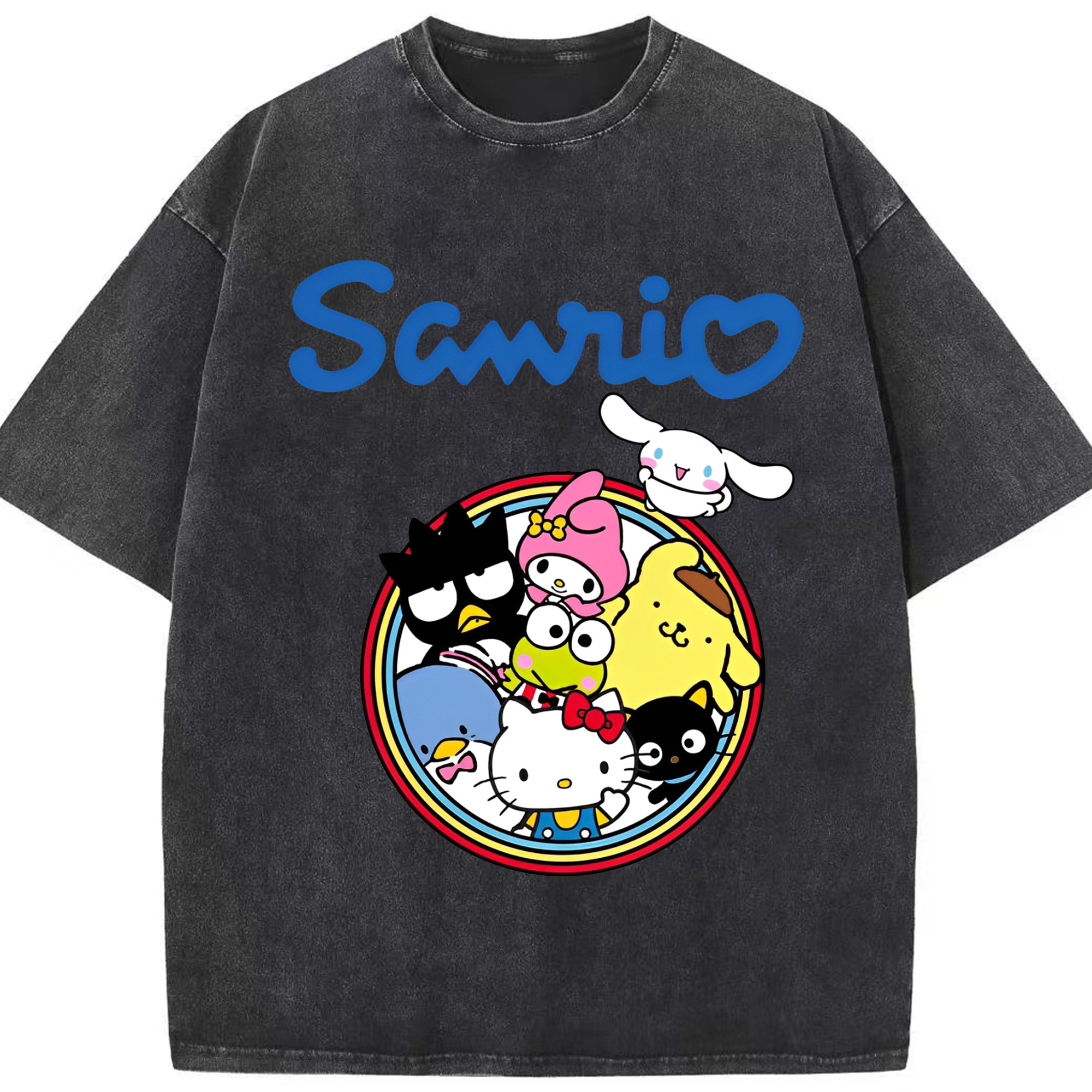 サンリオ - 綿100％ ヴィンテージ風 半袖Tシャツ ・ フロントプリント ・ 柔らか肌触り ・ 通気性 快適 ・ スポーツ カジュアル 外出用