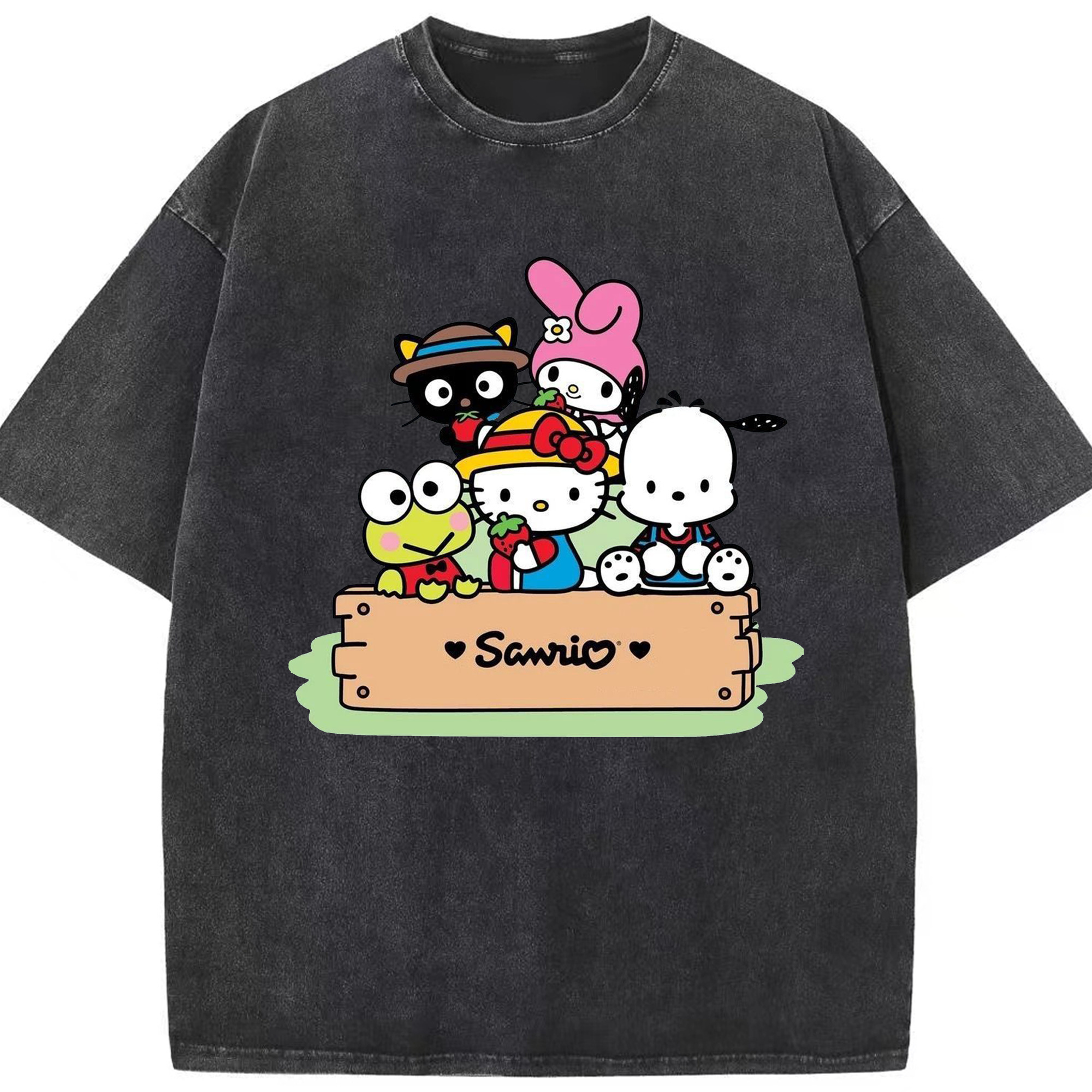 とってもかわいいサンリオファミリー - 綿100％ ヴィンテージ風 半袖Tシャツ ・ フロントプリント ・ 柔らか肌触り ・ 通気性 快適 ・ スポーツ カジュアル 外出用