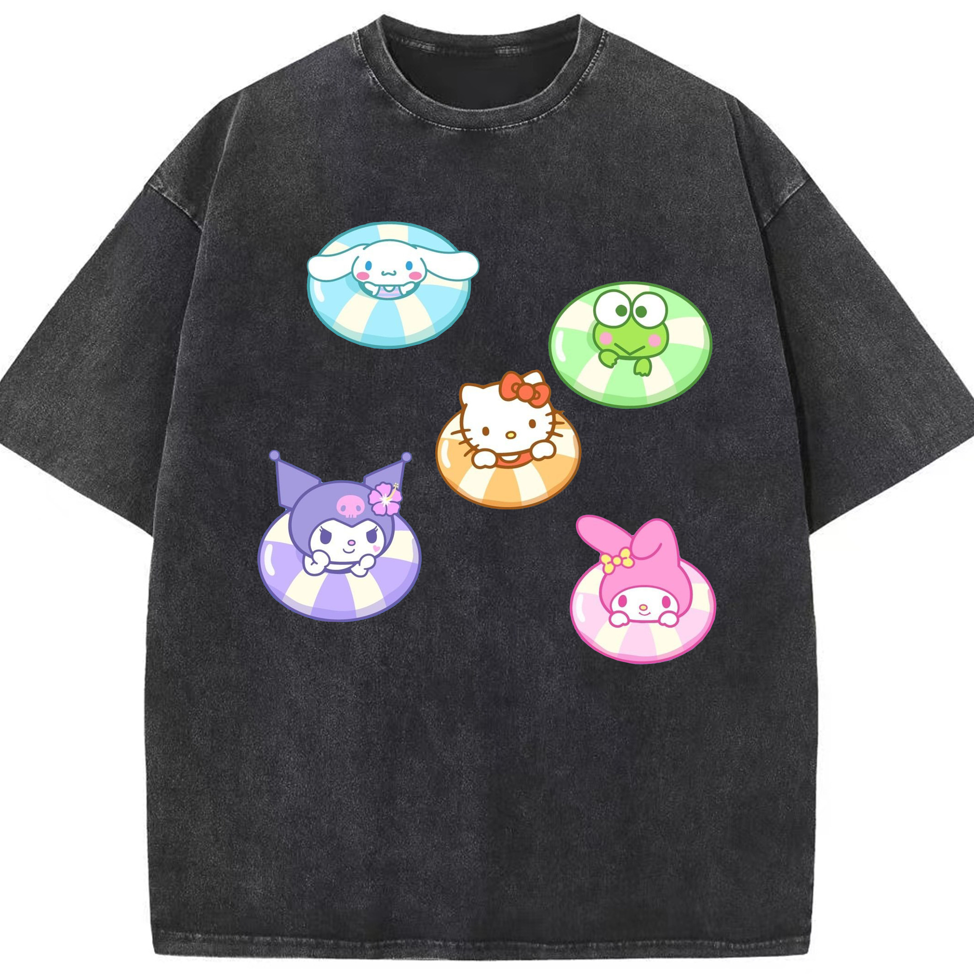 おもしろサンリオ - 綿100％ ヴィンテージ風 半袖Tシャツ ・ フロントプリント ・ 柔らか肌触り ・ 通気性 快適 ・ スポーツ カジュアル 外出用