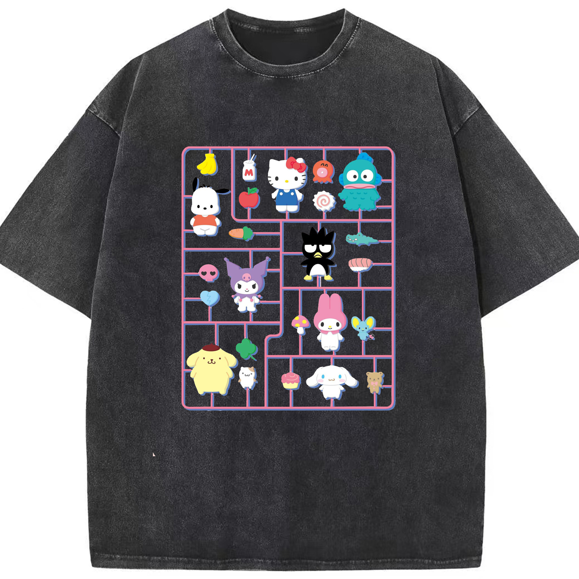 おもしろサンリオ - 綿100％ ヴィンテージ風 半袖Tシャツ ・ フロントプリント ・ 柔らか肌触り ・ 通気性 快適 ・ スポーツ カジュアル 外出用