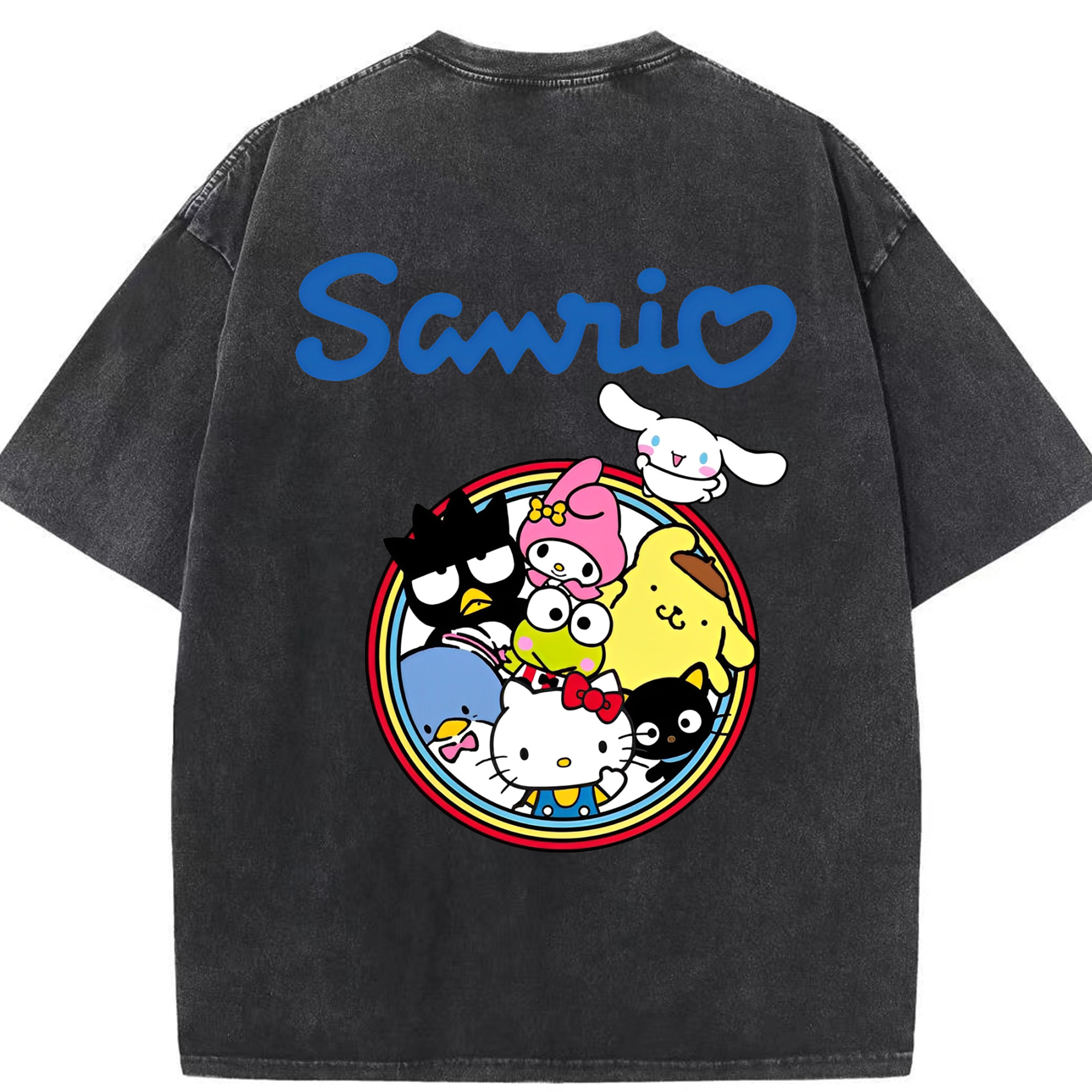 サンリオ - 綿100％ ヴィンテージ風 半袖Tシャツ ・ 背面プリント ・ 柔らか肌触り ・ 通気性 快適 ・ スポーツ カジュアル 外出用