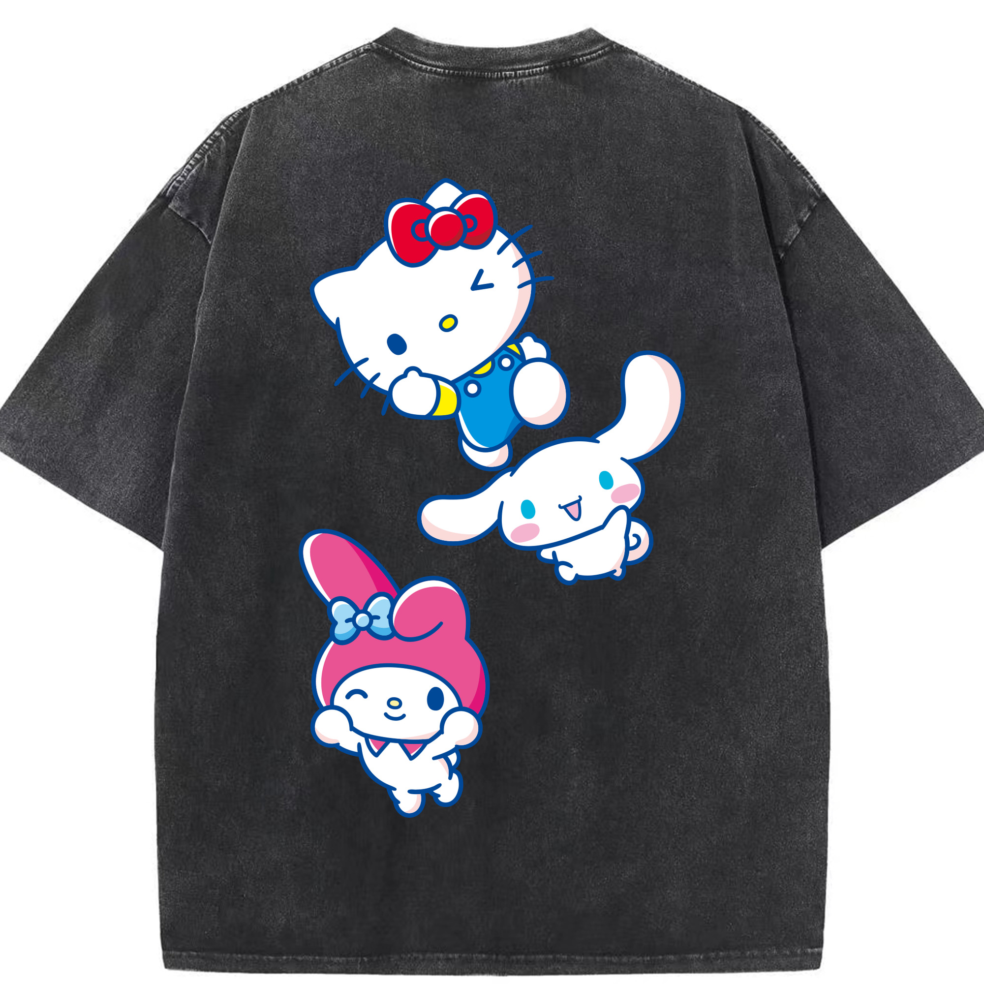 サンリオ - 綿100％ ヴィンテージ風 半袖Tシャツ ・ 背面プリント ・ 柔らか肌触り ・ 通気性 快適 ・ スポーツ カジュアル 外出用