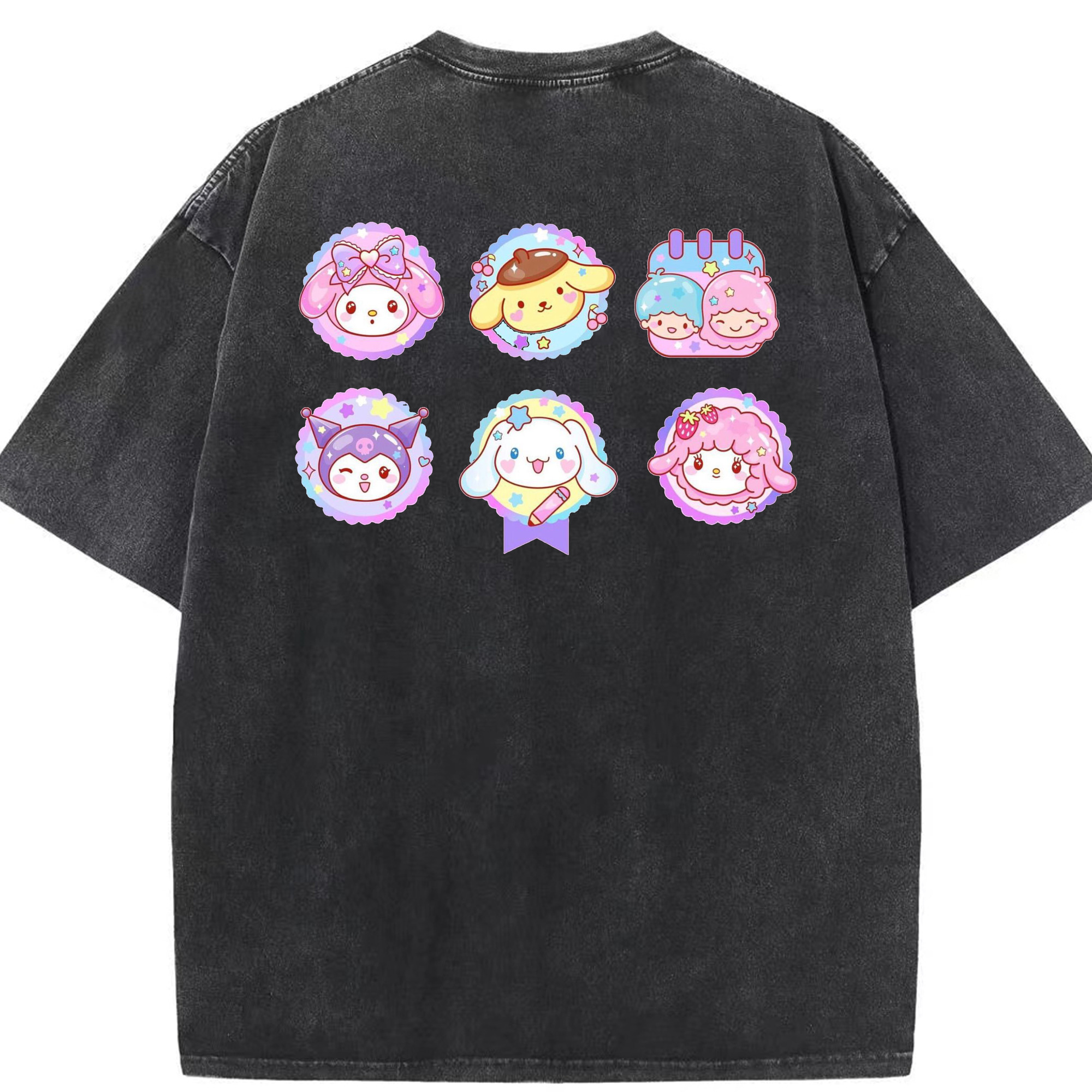 サンリオ - 綿100％ ヴィンテージ風 半袖Tシャツ ・ 背面プリント ・ 柔らか肌触り ・ 通気性 快適 ・ スポーツ カジュアル 外出用