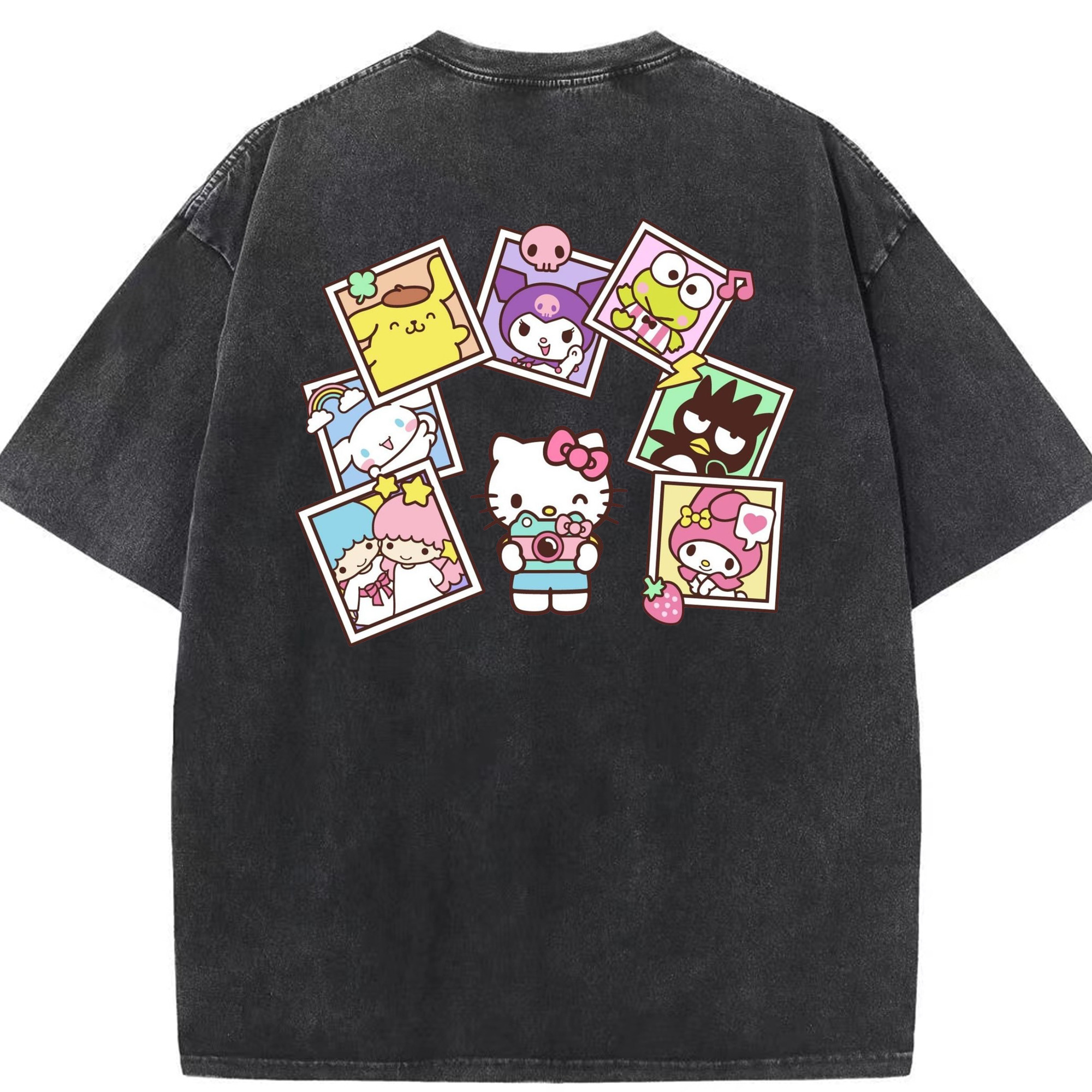 サンリオファミリー新作 - 綿100％ ヴィンテージ風 半袖Tシャツ ・ 背面プリント ・ 柔らか肌触り ・ 通気性 快適 ・ スポーツ カジュアル 外出用