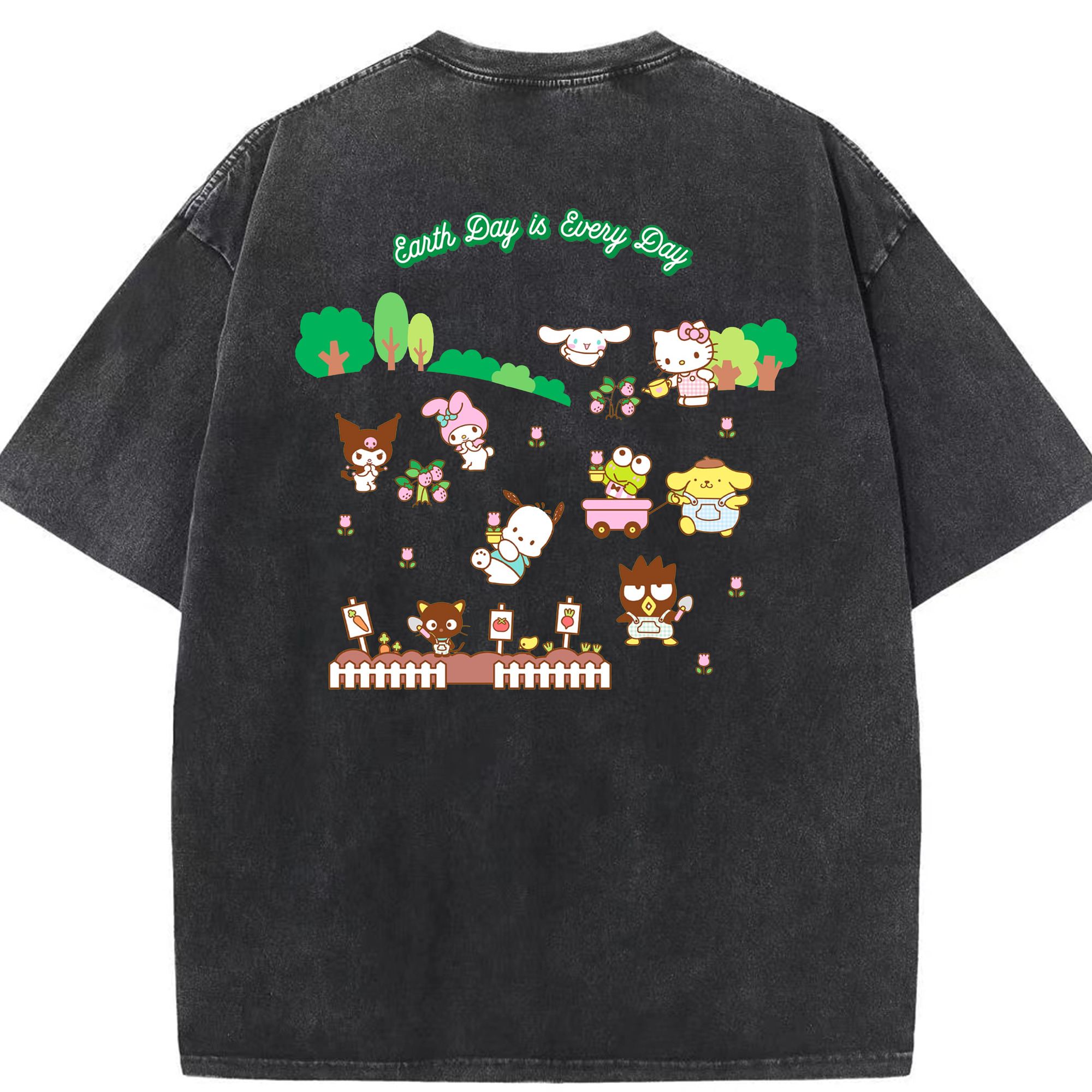 サンリオファミリー新作 - 綿100％ ヴィンテージ風 半袖Tシャツ ・ 背面プリント ・ 柔らか肌触り ・ 通気性 快適 ・ スポーツ カジュアル 外出用