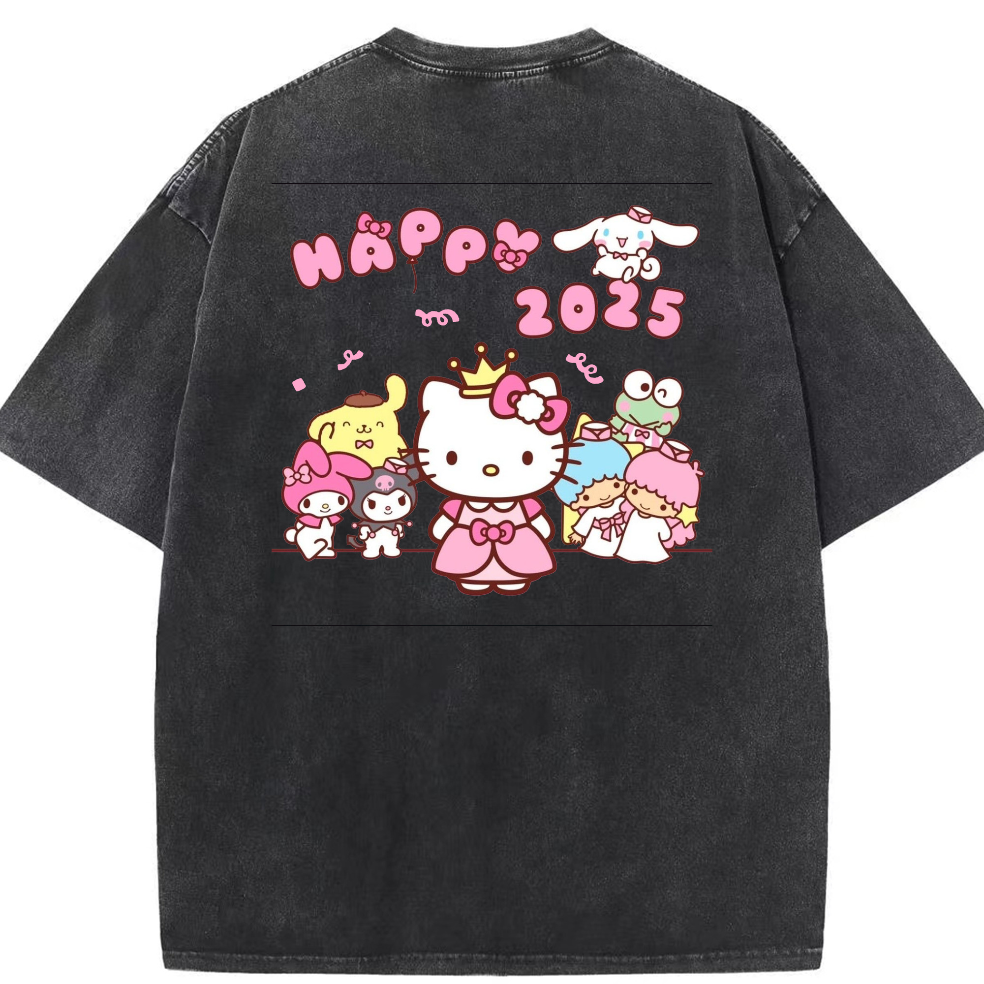 サンリオファミリー 2025年新作 - 綿100％ ヴィンテージ風 半袖Tシャツ ・ 背面プリント ・ 柔らか肌触り ・ 通気性 快適 ・ スポーツ カジュアル 外出用