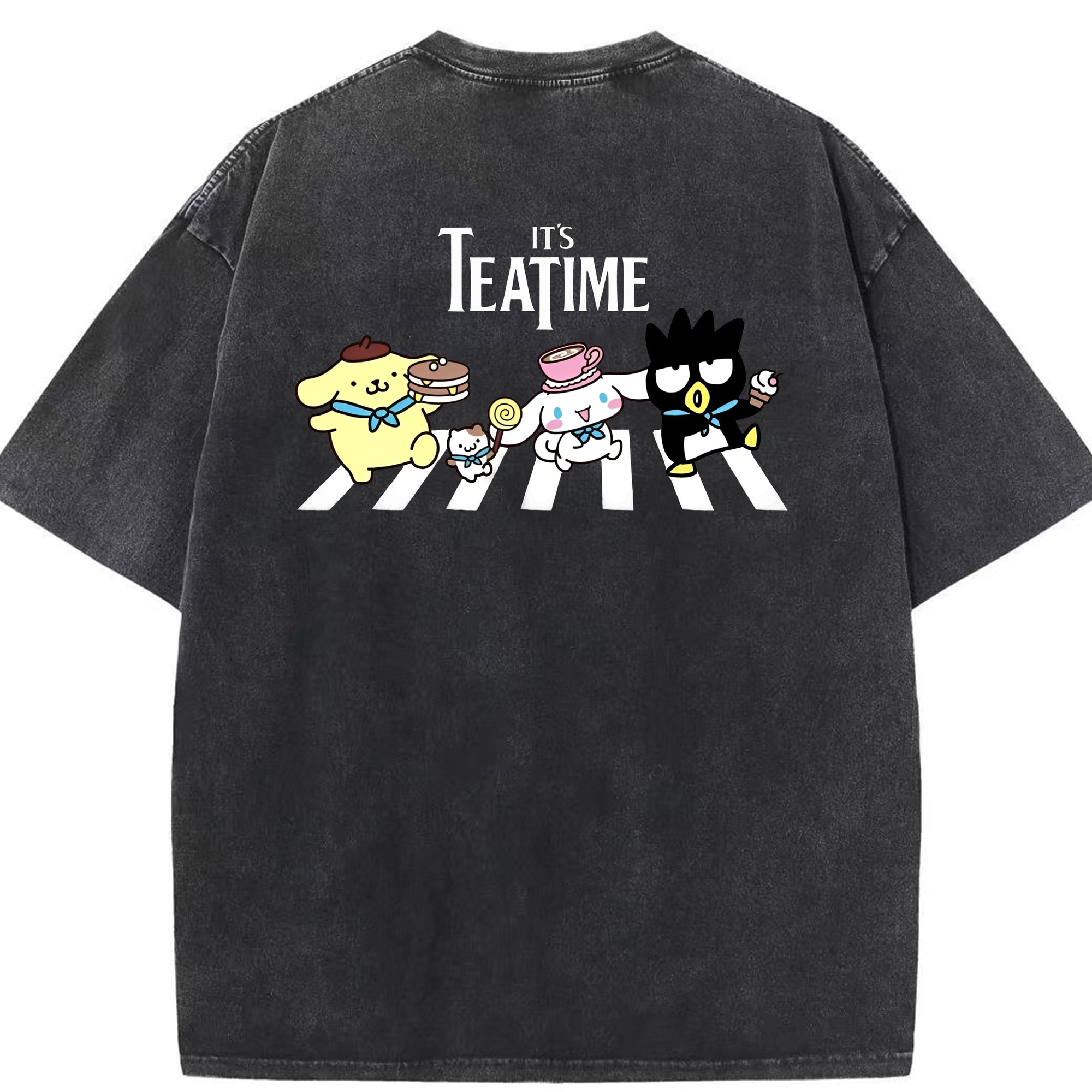 サンリオ - 綿100％ ヴィンテージ風 半袖Tシャツ ・ 背面プリント ・ 柔らか肌触り ・ 通気性 快適 ・ スポーツ カジュアル 外出用