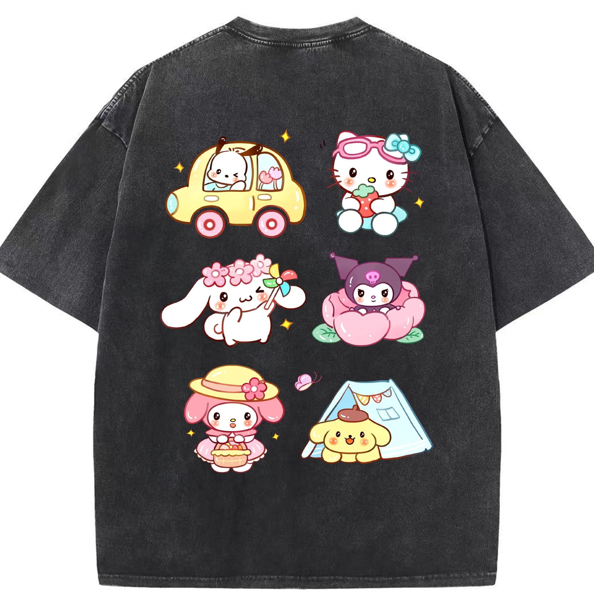 おもしろサンリオ - 綿100％ ヴィンテージ風 半袖Tシャツ ・ 背面プリント ・ 柔らか肌触り ・ 通気性 快適 ・ スポーツ カジュアル 外出用