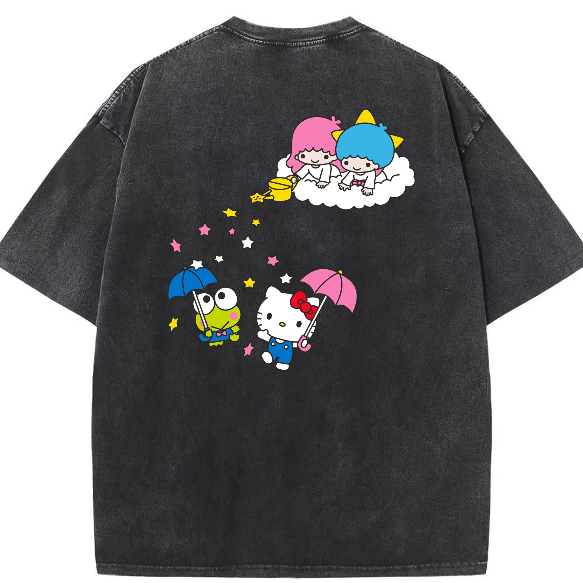 サンリオ - 綿100％ ヴィンテージ風 半袖Tシャツ ・ 背面プリント ・ 柔らか肌触り ・ 通気性 快適 ・ スポーツ カジュアル 外出用