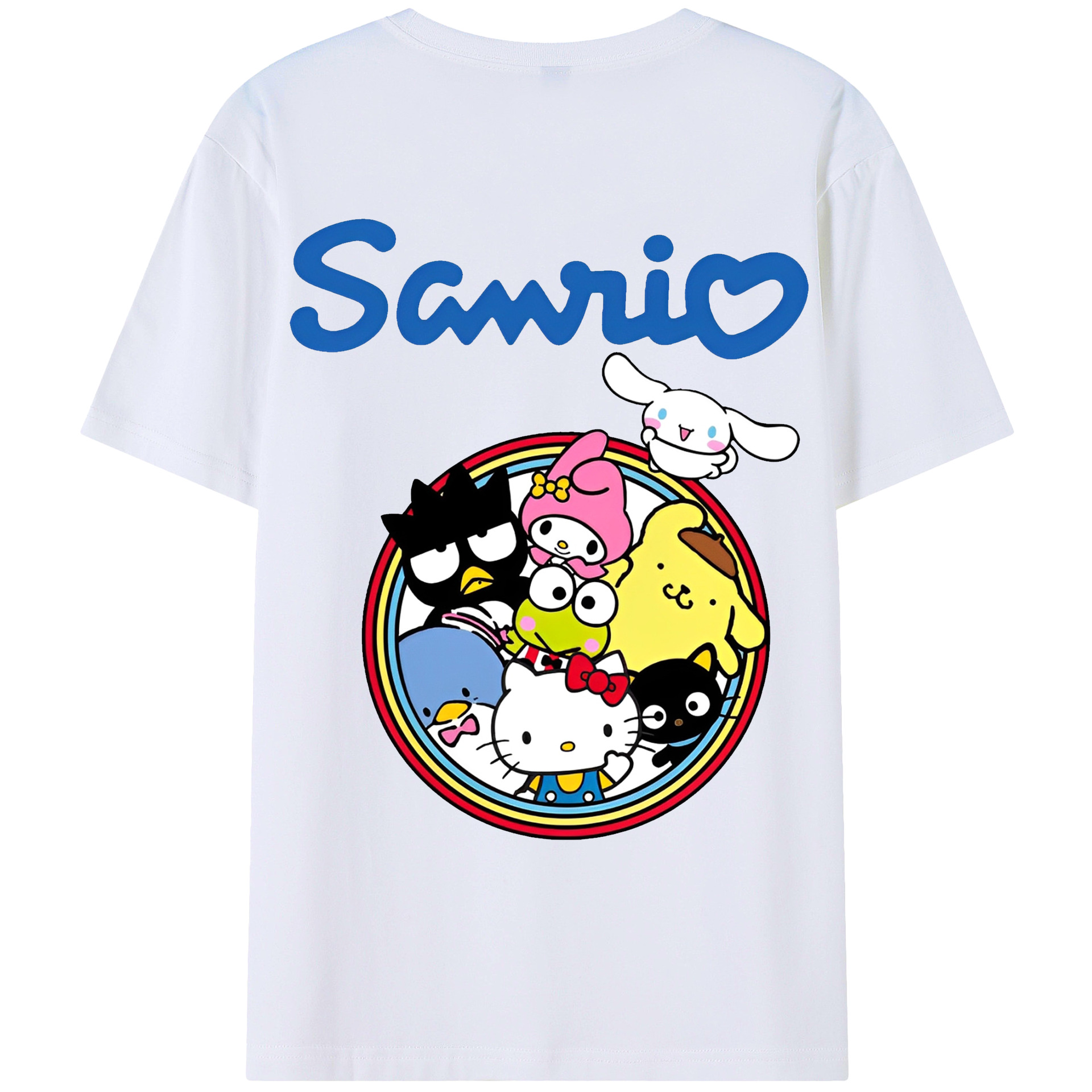 サンリオ - レディース半袖Tシャツ ・ 綿100％ ・ バックプリント ・ 強化クルーネック ・ 二重折り袖口 ・ 快適 通気性 ・ フィットネス カジュアル 旅行用