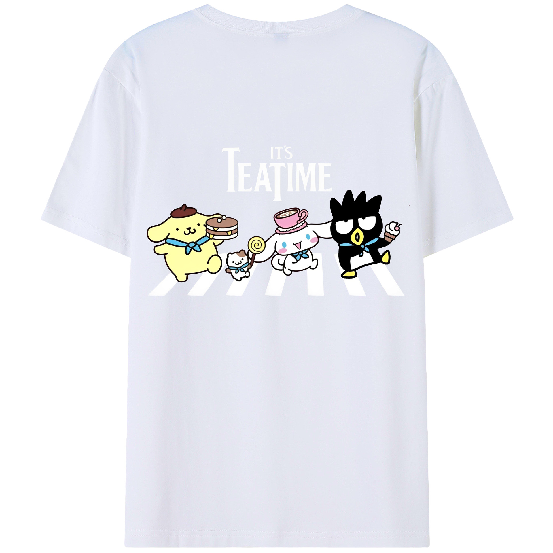 サンリオ - レディース半袖Tシャツ ・ 綿100％ ・ バックプリント ・ 強化クルーネック ・ 二重折り袖口 ・ 快適 通気性 ・ フィットネス カジュアル 旅行用