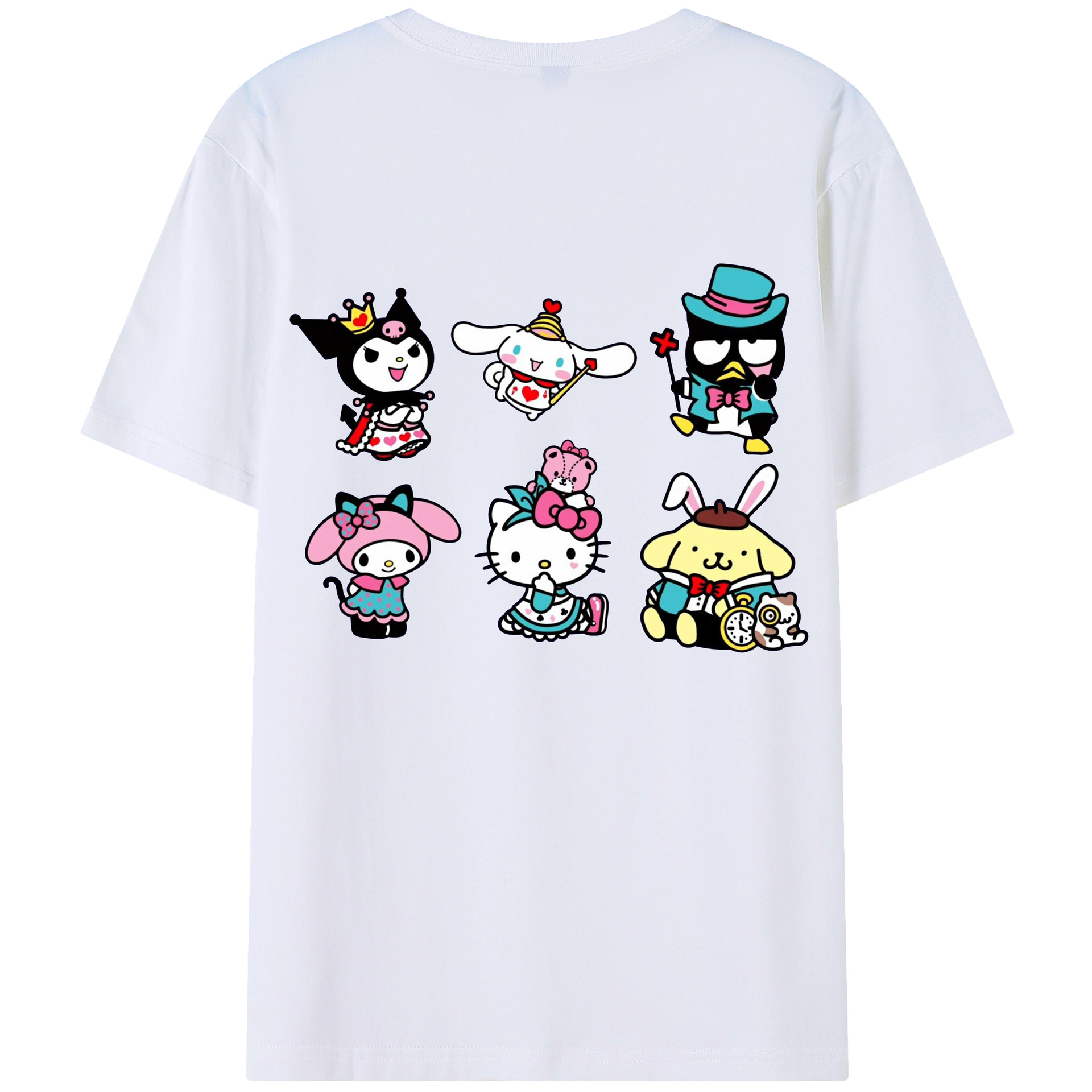 サンリオ - レディース半袖Tシャツ ・ 綿100％ ・ バックプリント ・ 強化クルーネック ・ 二重折り袖口 ・ 快適 通気性 ・ フィットネス カジュアル 旅行用