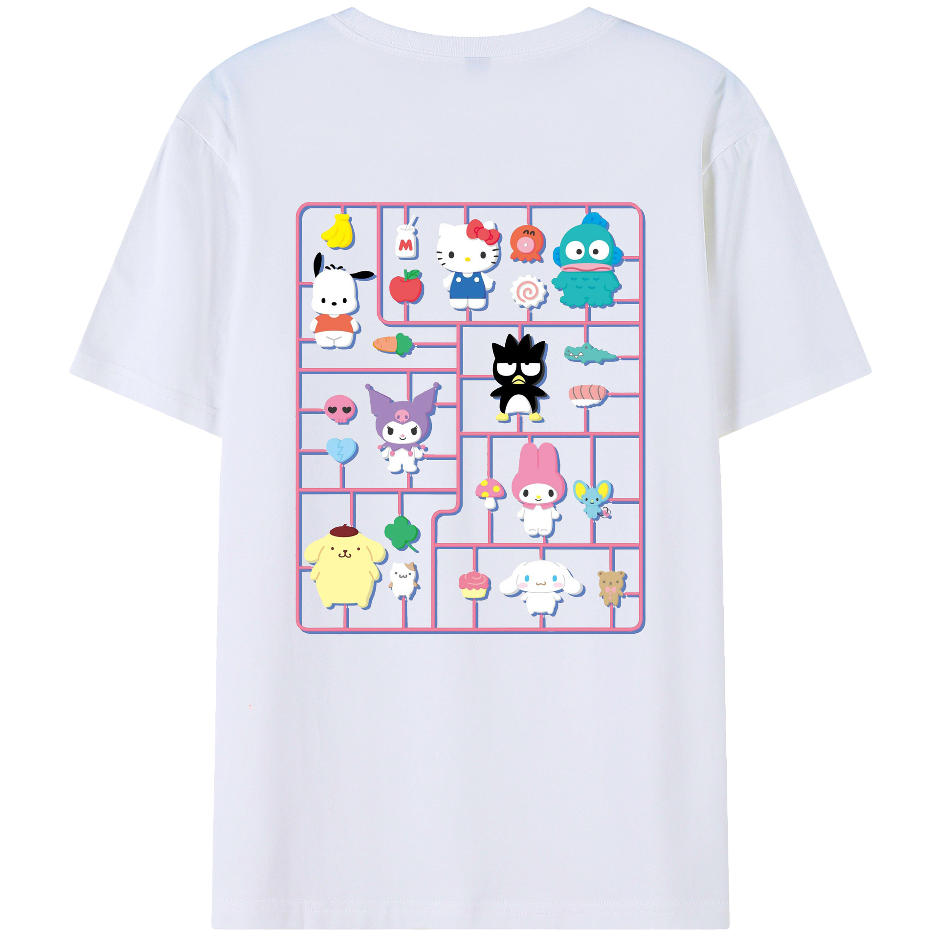 おもしろサンリオ - レディース半袖Tシャツ ・ 綿100％ ・ バックプリント ・ 強化クルーネック ・ 二重折り袖口 ・ 快適 通気性 ・ フィットネス カジュアル 旅行用