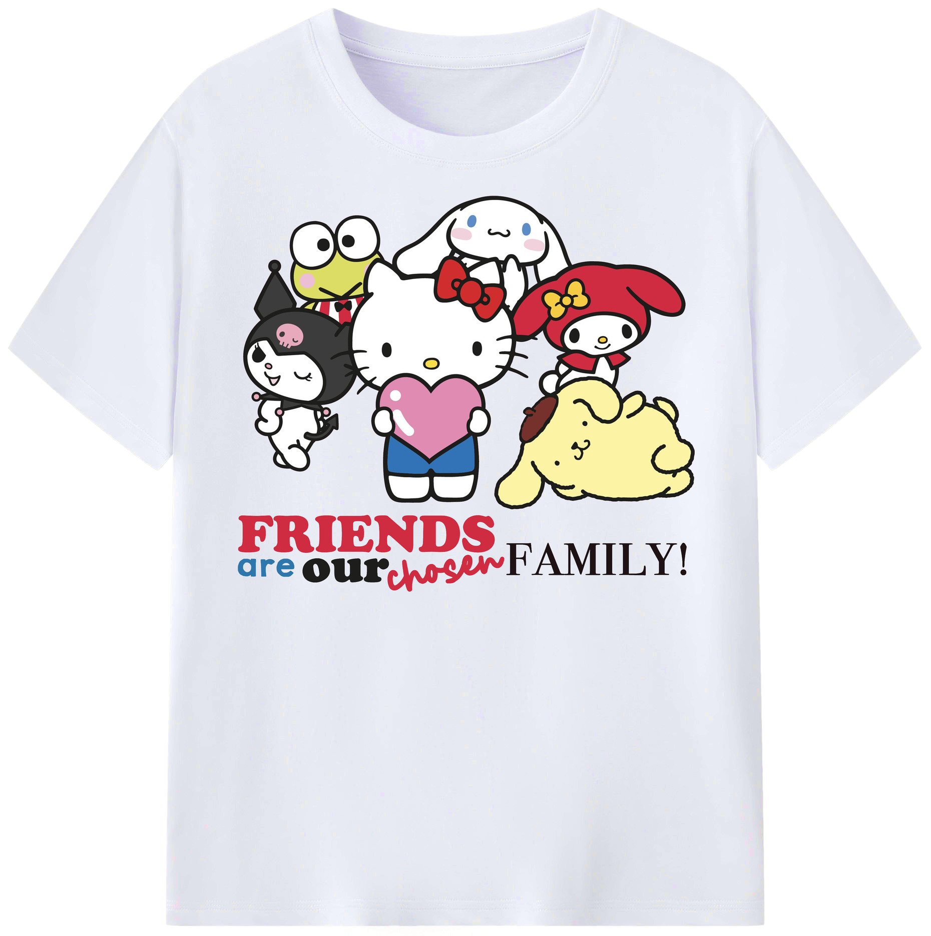 サンリオファミリー新作 - レディースカジュアルプリントTシャツ ・ 綿100％ ・ クルーネック ・ フロントプリント ・ 柔らかく快適 ・ フィットネス カジュアル 旅行用