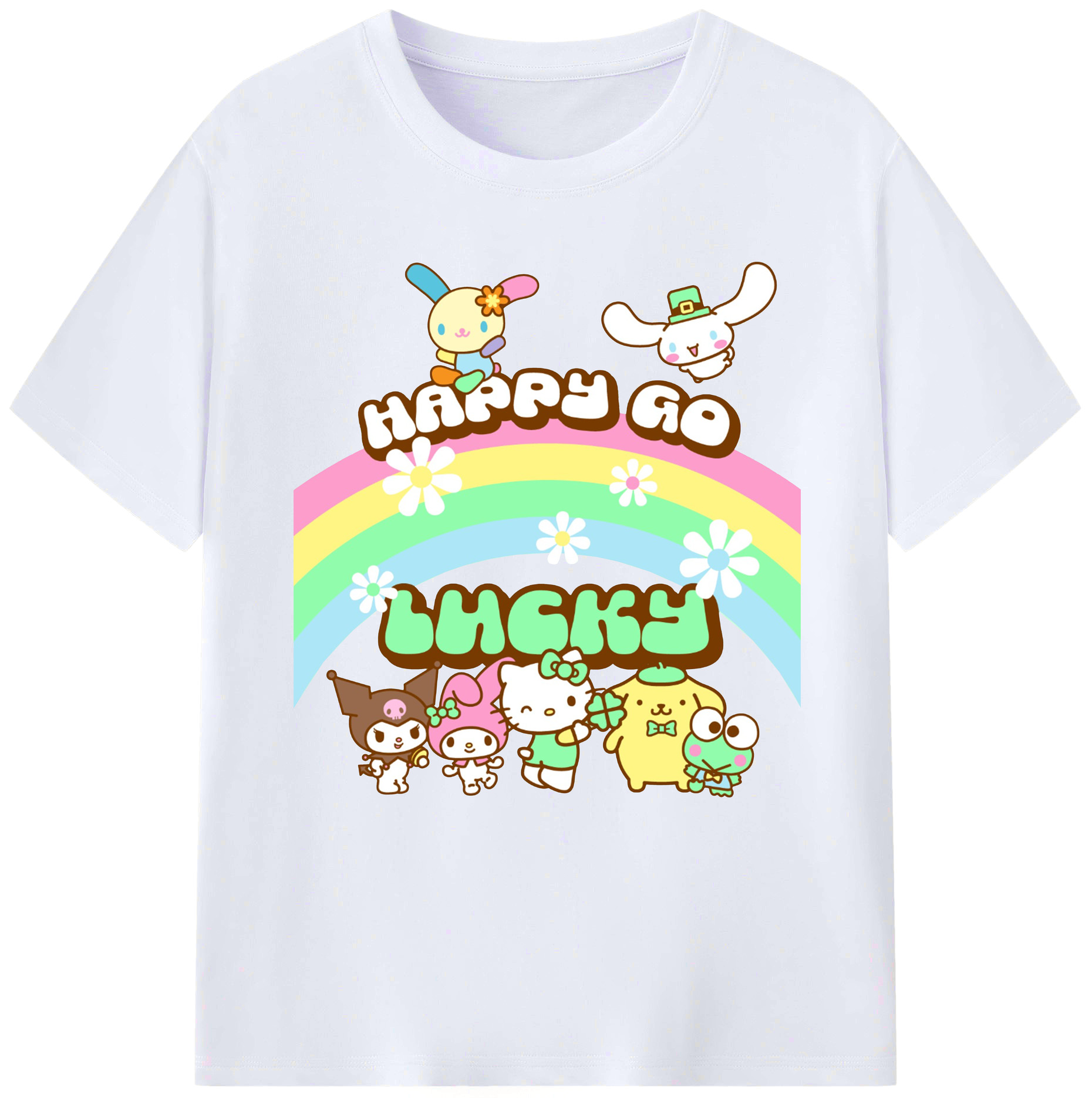 サンリオファミリー新作 - レディースカジュアルプリントTシャツ ・ 綿100％ ・ クルーネック ・ フロントプリント ・ 柔らかく快適 ・ フィットネス カジュアル 旅行用