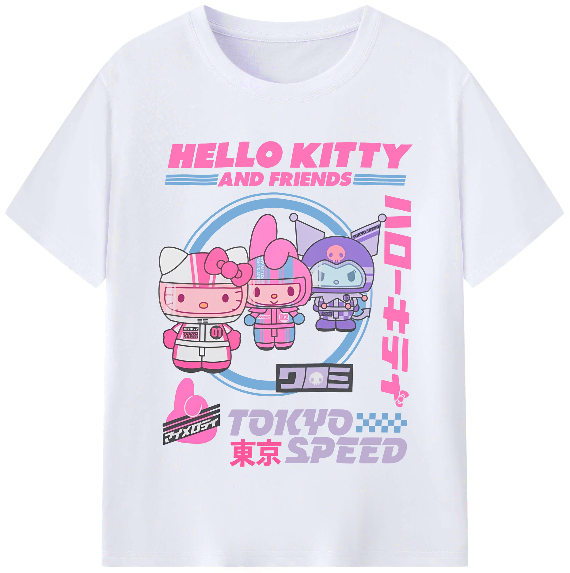 スタイリッシュでクール！サンリオファミリー - レディースカジュアルプリントTシャツ ・ 綿100％ ・ クルーネック ・ フロントプリント ・ 柔らかく快適 ・ フィットネス カジュアル 旅行用
