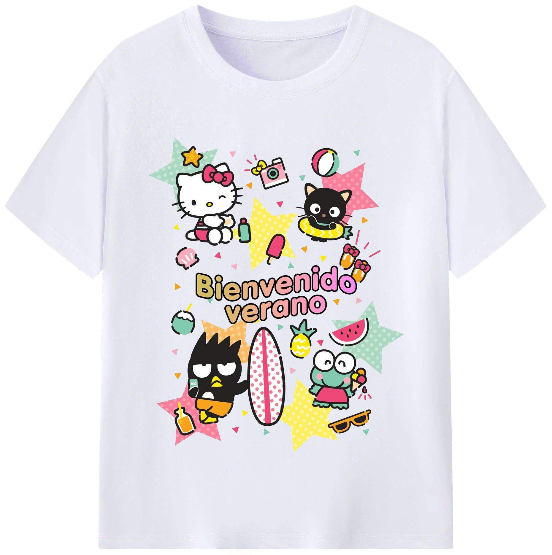 おもしろサンリオ - レディースカジュアルプリントTシャツ ・ 綿100％ ・ クルーネック ・ フロントプリント ・ 柔らかく快適 ・ フィットネス カジュアル 旅行用