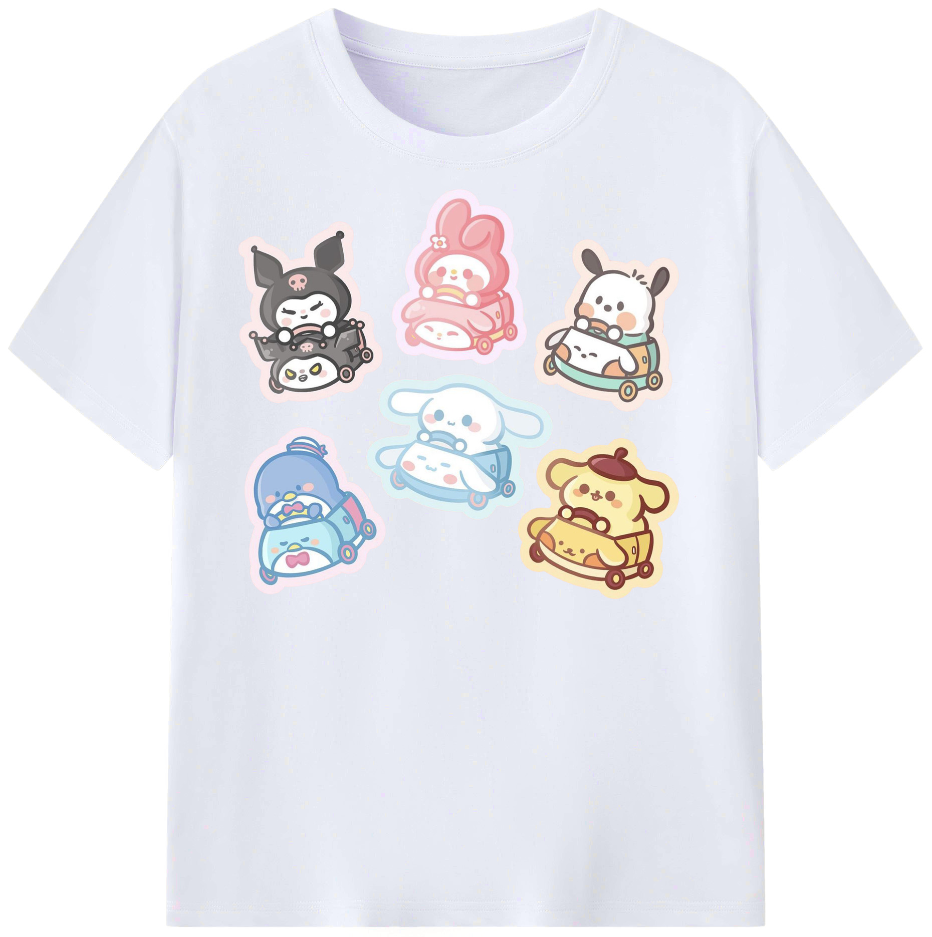 サンリオ - レディースカジュアルプリントTシャツ ・ 綿100％ ・ クルーネック ・ フロントプリント ・ 柔らかく快適 ・ フィットネス カジュアル 旅行用