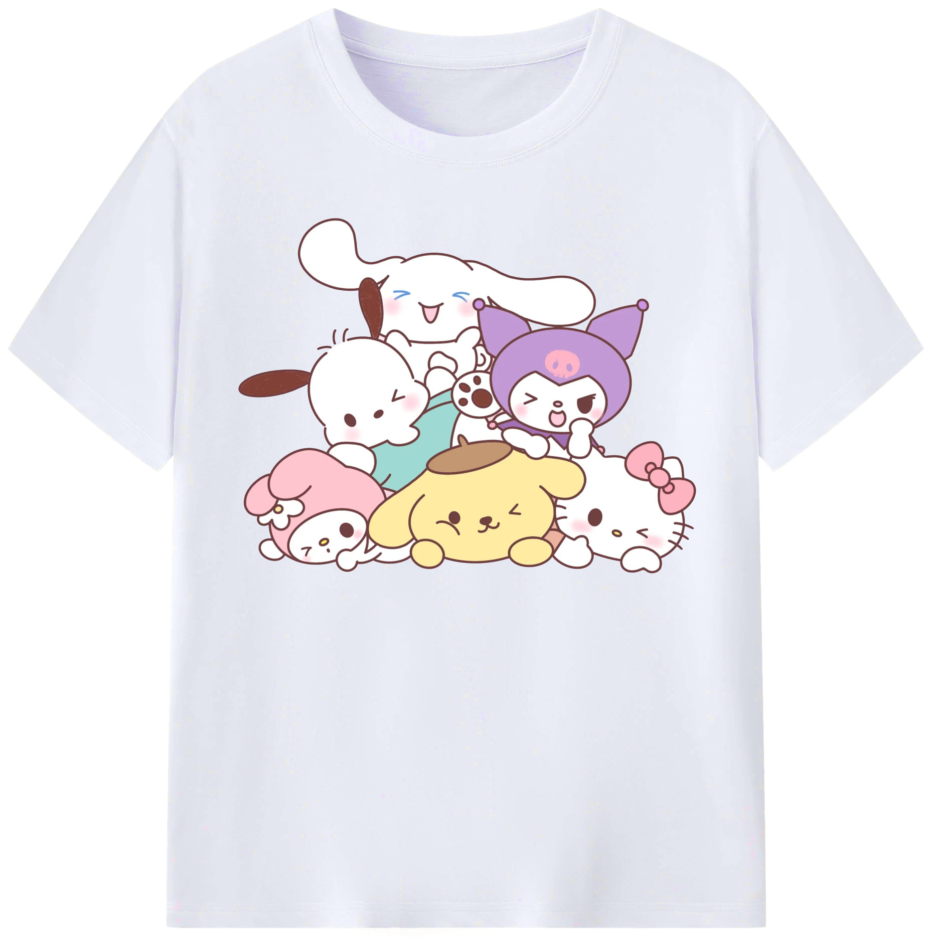 サンリオ - レディースカジュアルプリントTシャツ ・ 綿100％ ・ クルーネック ・ フロントプリント ・ 柔らかく快適 ・ フィットネス カジュアル 旅行用