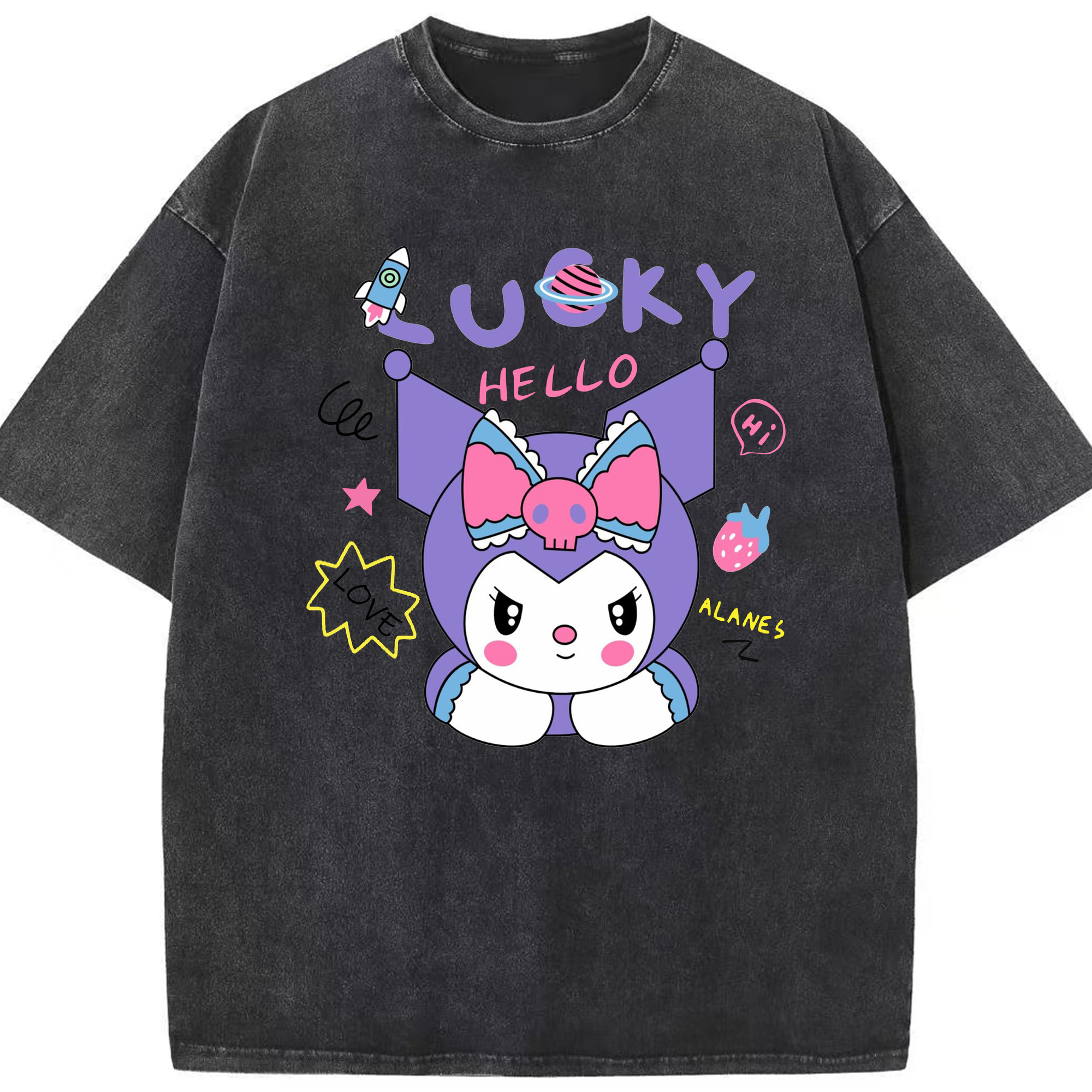 かわいいクロミ - 綿100％ ヴィンテージ風 半袖Tシャツ ・ フロントプリント ・ 柔らか肌触り ・ 通気性 快適 ・ スポーツ カジュアル 外出用