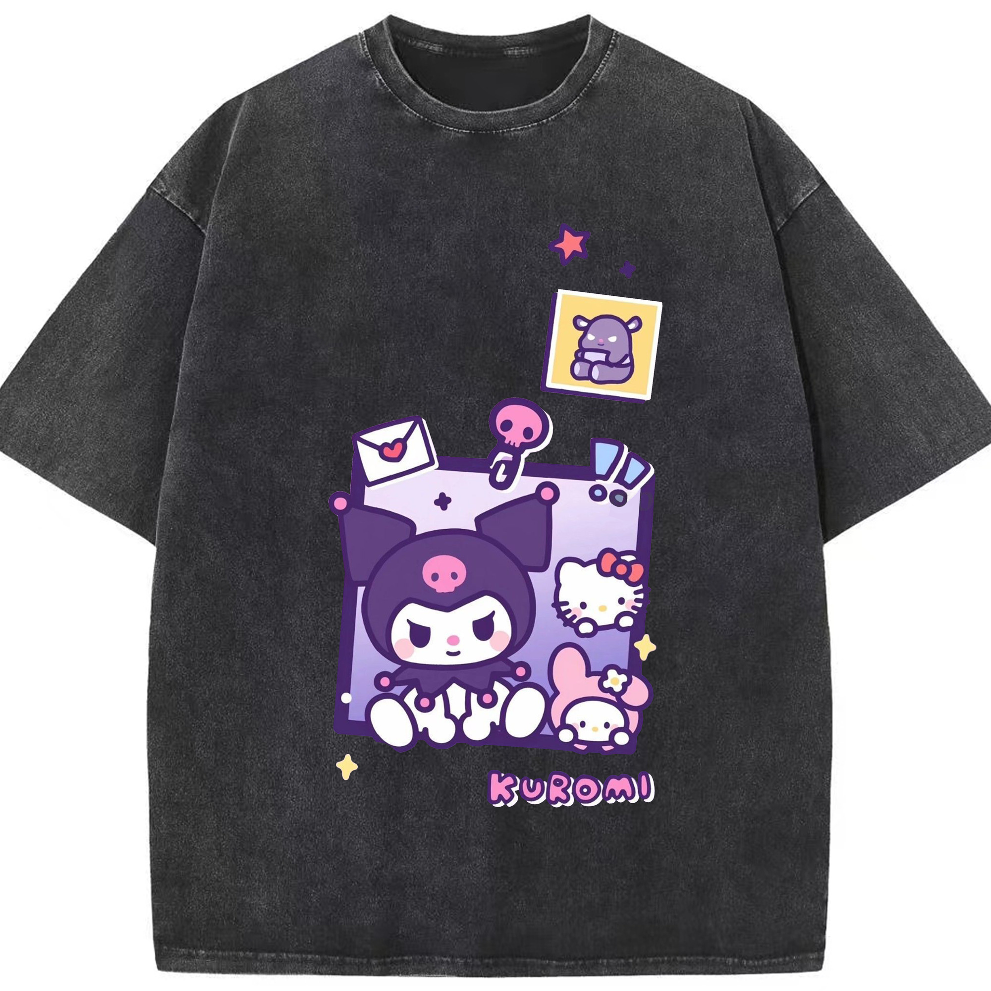 かわいいクロミ - 綿100％ ヴィンテージ風 半袖Tシャツ ・ フロントプリント ・ 柔らか肌触り ・ 通気性 快適 ・ スポーツ カジュアル 外出用