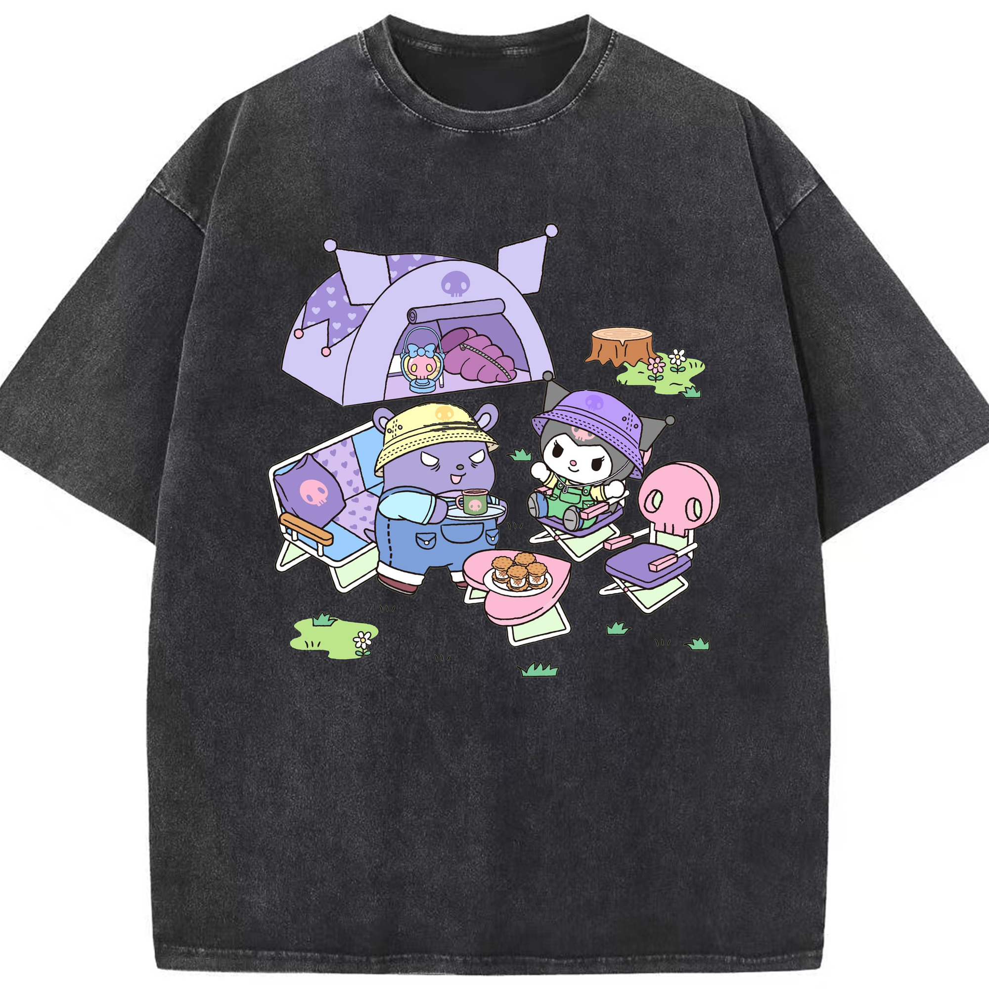 かわいいクロミ - 綿100％ ヴィンテージ風 半袖Tシャツ ・ フロントプリント ・ 柔らか肌触り ・ 通気性 快適 ・ スポーツ カジュアル 外出用