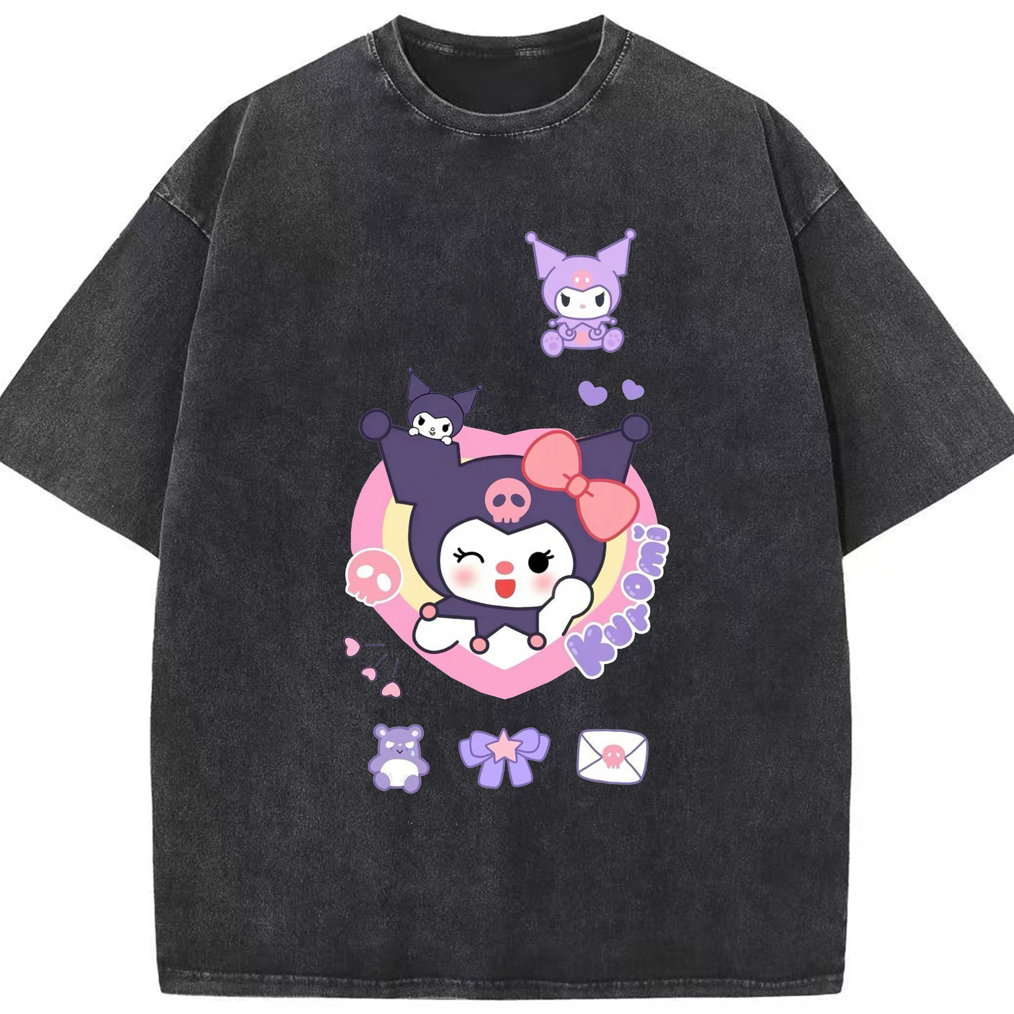 かわいいクロミ - 綿100％ ヴィンテージ風 半袖Tシャツ ・ フロントプリント ・ 柔らか肌触り ・ 通気性 快適 ・ スポーツ カジュアル 外出用