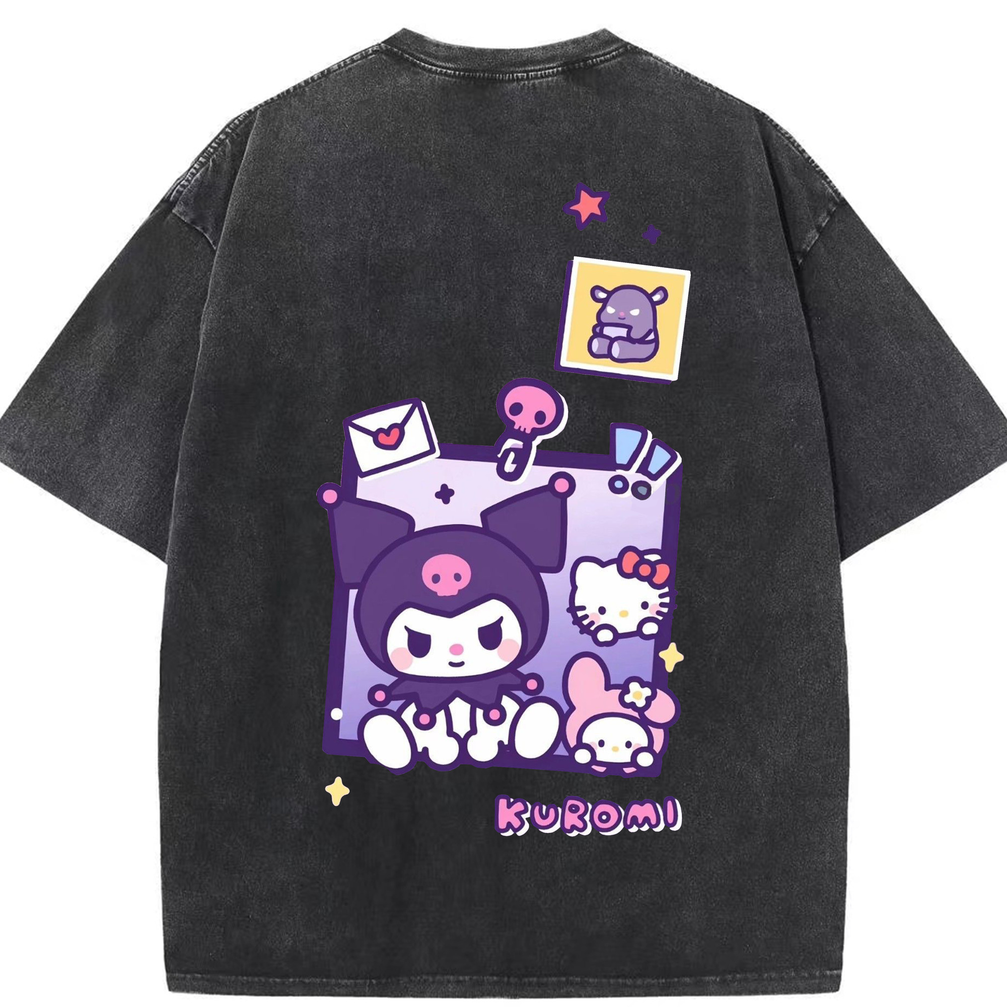 かわいいクロミ - 綿100％ ヴィンテージ風 半袖Tシャツ ・ 背面プリント ・ 柔らか肌触り ・ 通気性 快適 ・ スポーツ カジュアル 外出用