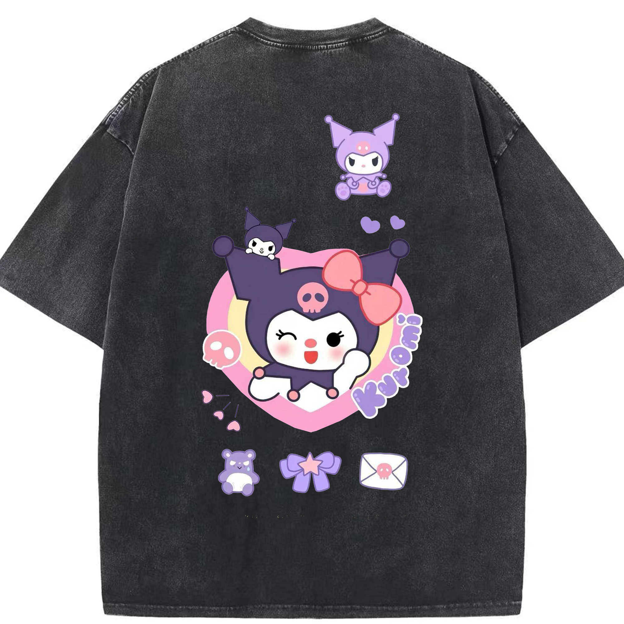 かわいいクロミ - 綿100％ ヴィンテージ風 半袖Tシャツ ・ 背面プリント ・ 柔らか肌触り ・ 通気性 快適 ・ スポーツ カジュアル 外出用