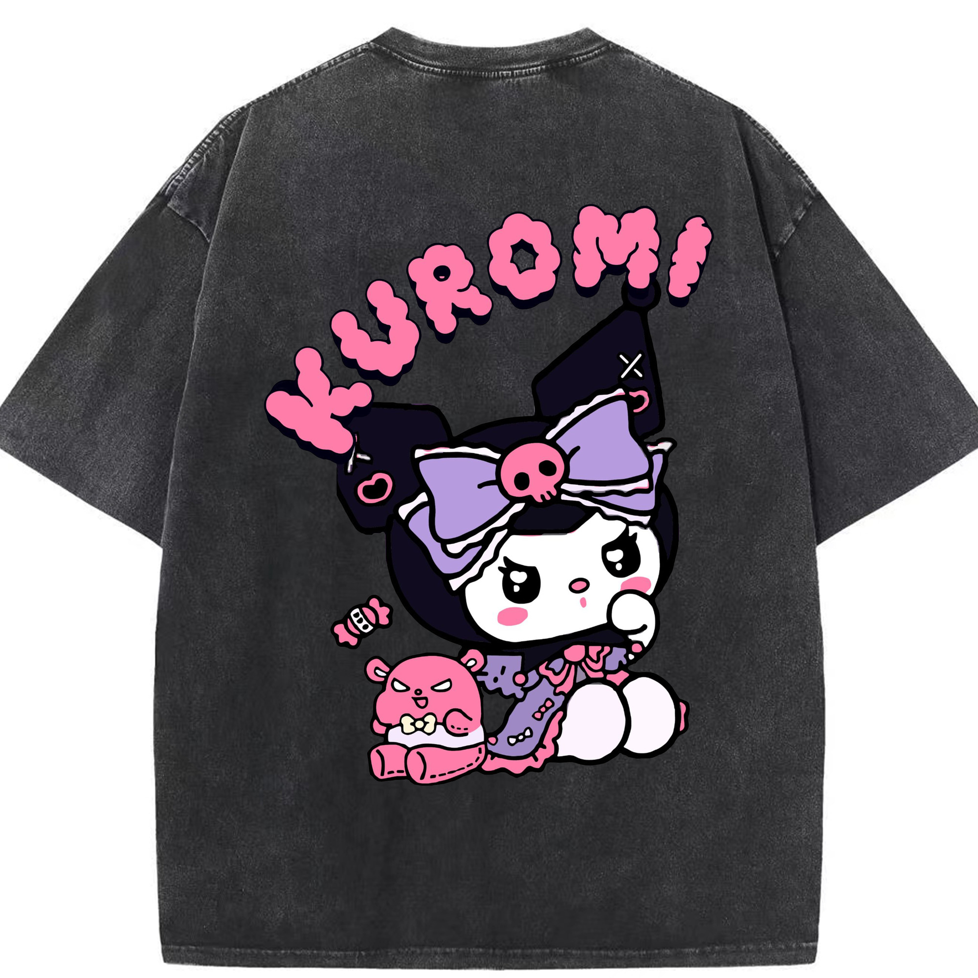 サンリオクロミ - 綿100％ ヴィンテージ風 半袖Tシャツ ・ 背面プリント ・ 柔らか肌触り ・ 通気性 快適 ・ スポーツ カジュアル 外出用