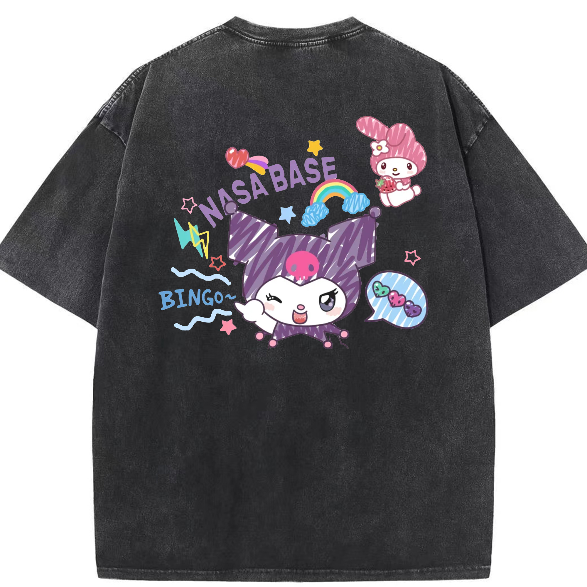かわいいクロミ - 綿100％ ヴィンテージ風 半袖Tシャツ ・ 背面プリント ・ 柔らか肌触り ・ 通気性 快適 ・ スポーツ カジュアル 外出用