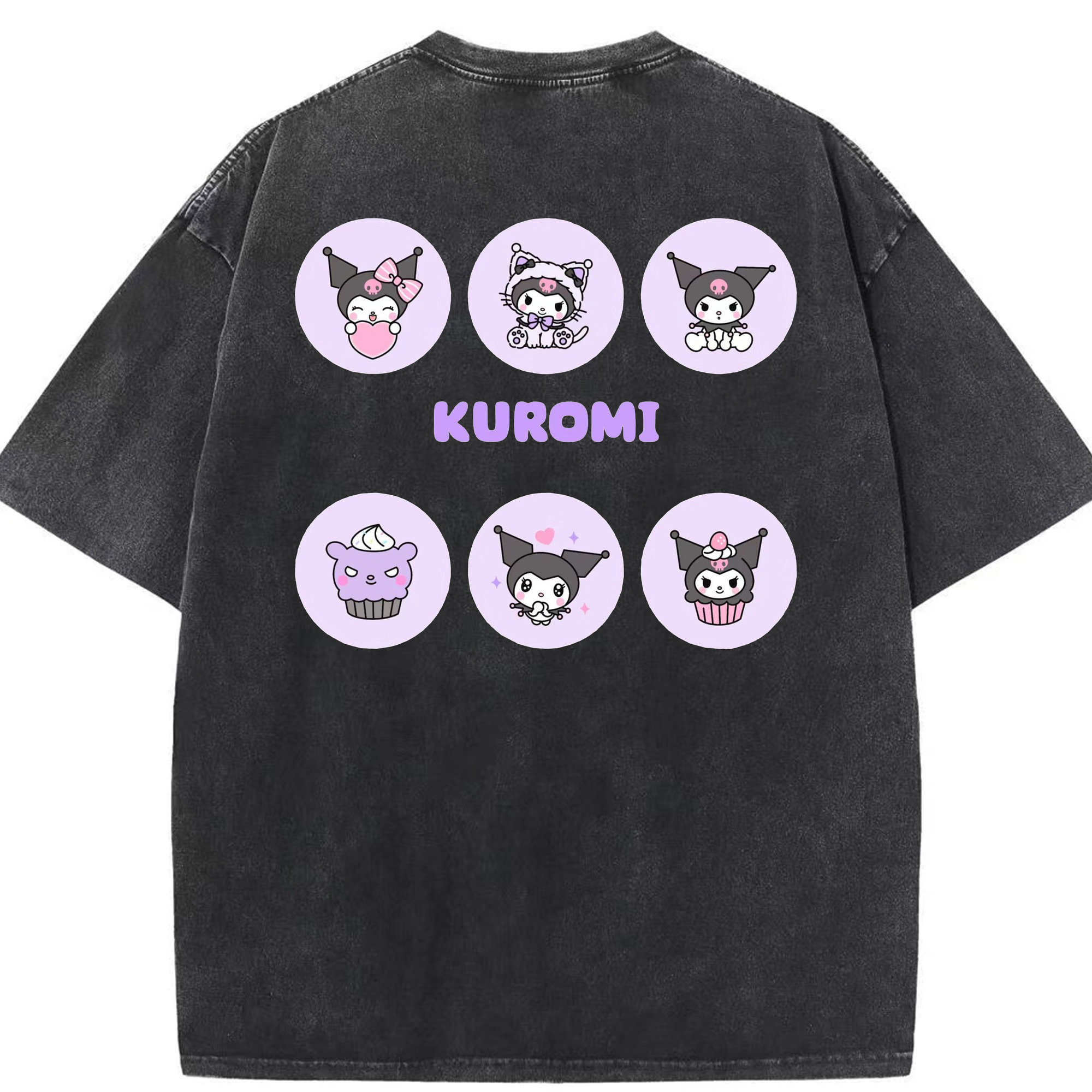 かわいいクロミ - 綿100％ ヴィンテージ風 半袖Tシャツ ・ 背面プリント ・ 柔らか肌触り ・ 通気性 快適 ・ スポーツ カジュアル 外出用