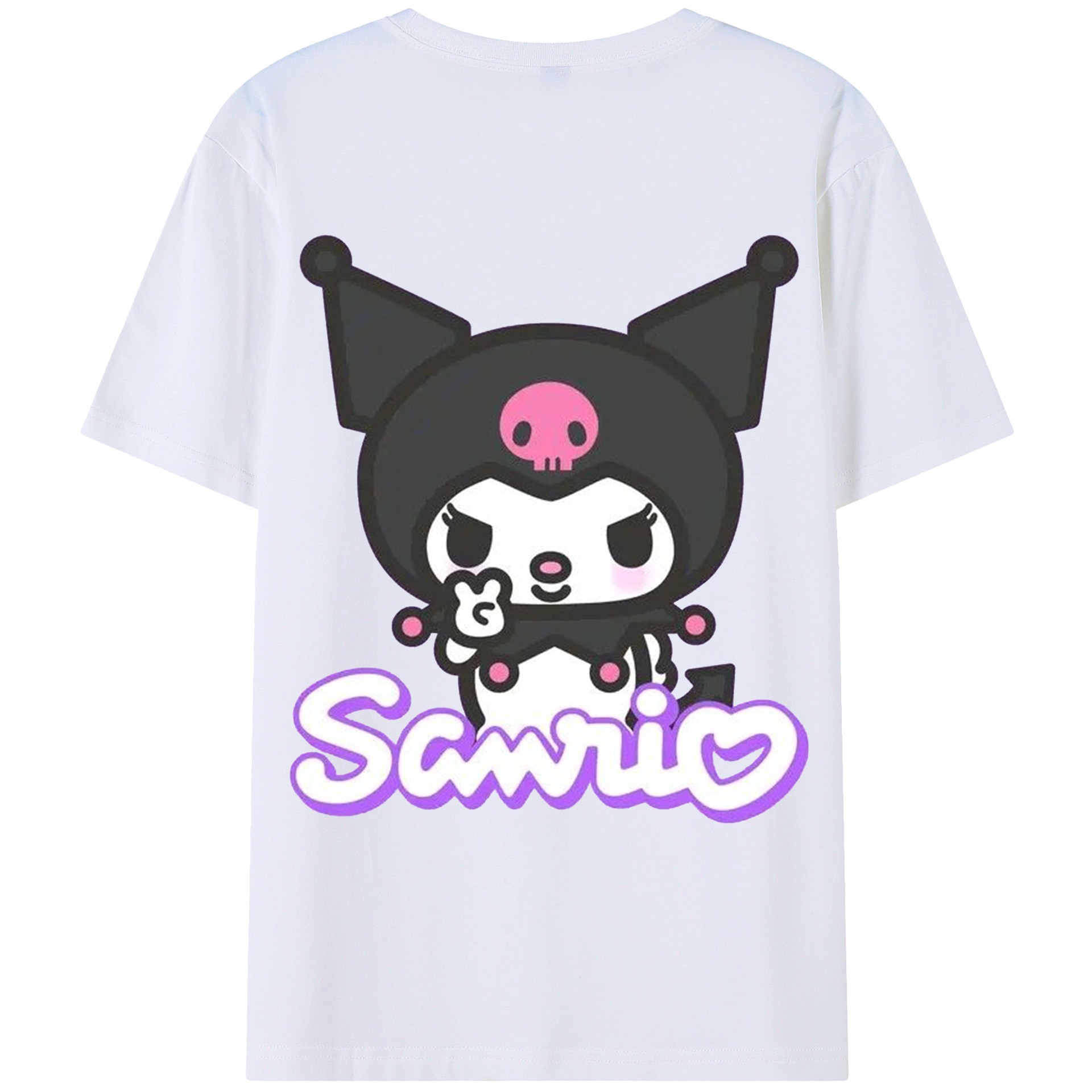 サンリオクロミ - レディース半袖Tシャツ ・ 綿100％ ・ バックプリント ・ 強化クルーネック ・ 二重折り袖口 ・ 快適 通気性 ・ フィットネス カジュアル 旅行用