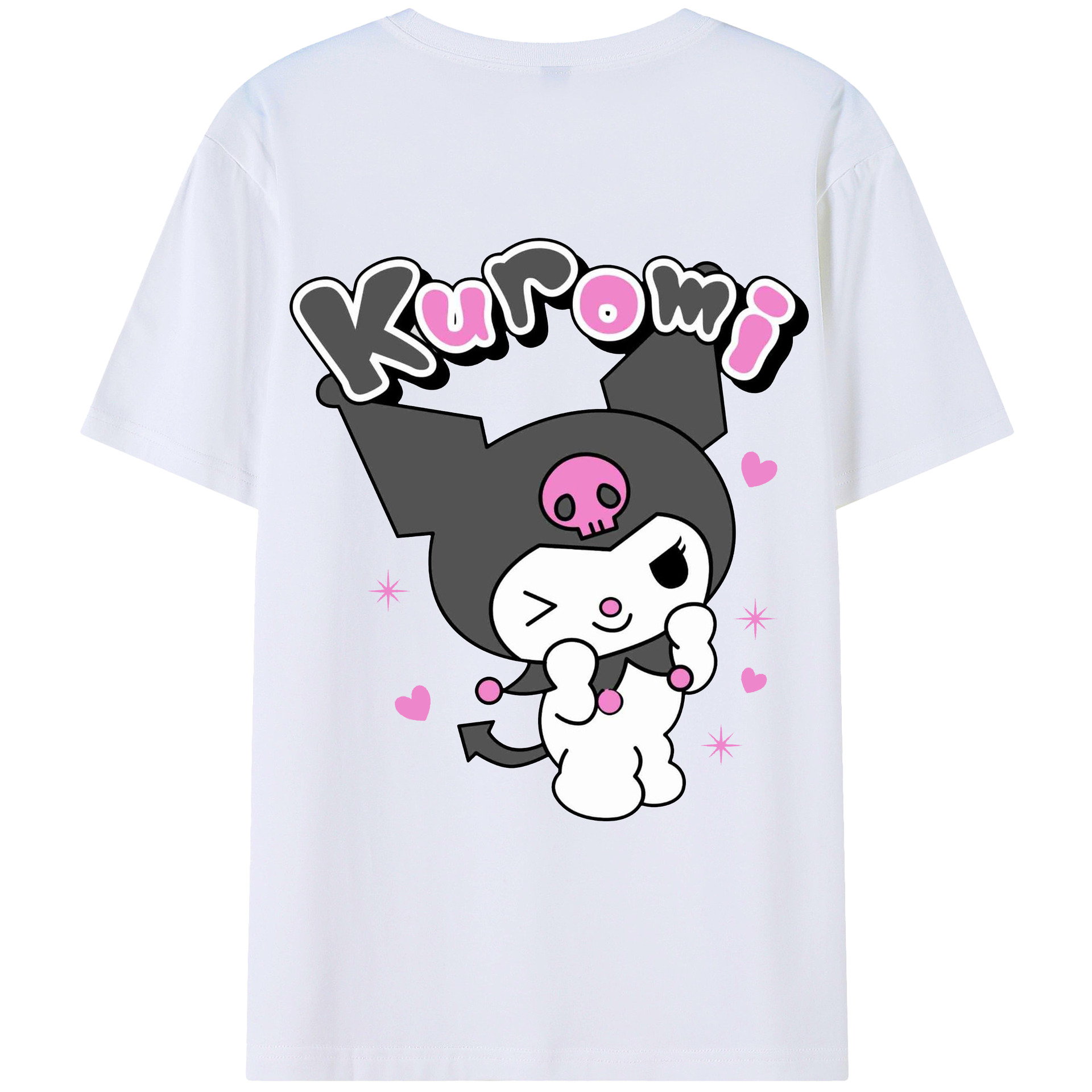 サンリオクロミ - レディース半袖Tシャツ ・ 綿100％ ・ バックプリント ・ 強化クルーネック ・ 二重折り袖口 ・ 快適 通気性 ・ フィットネス カジュアル 旅行用