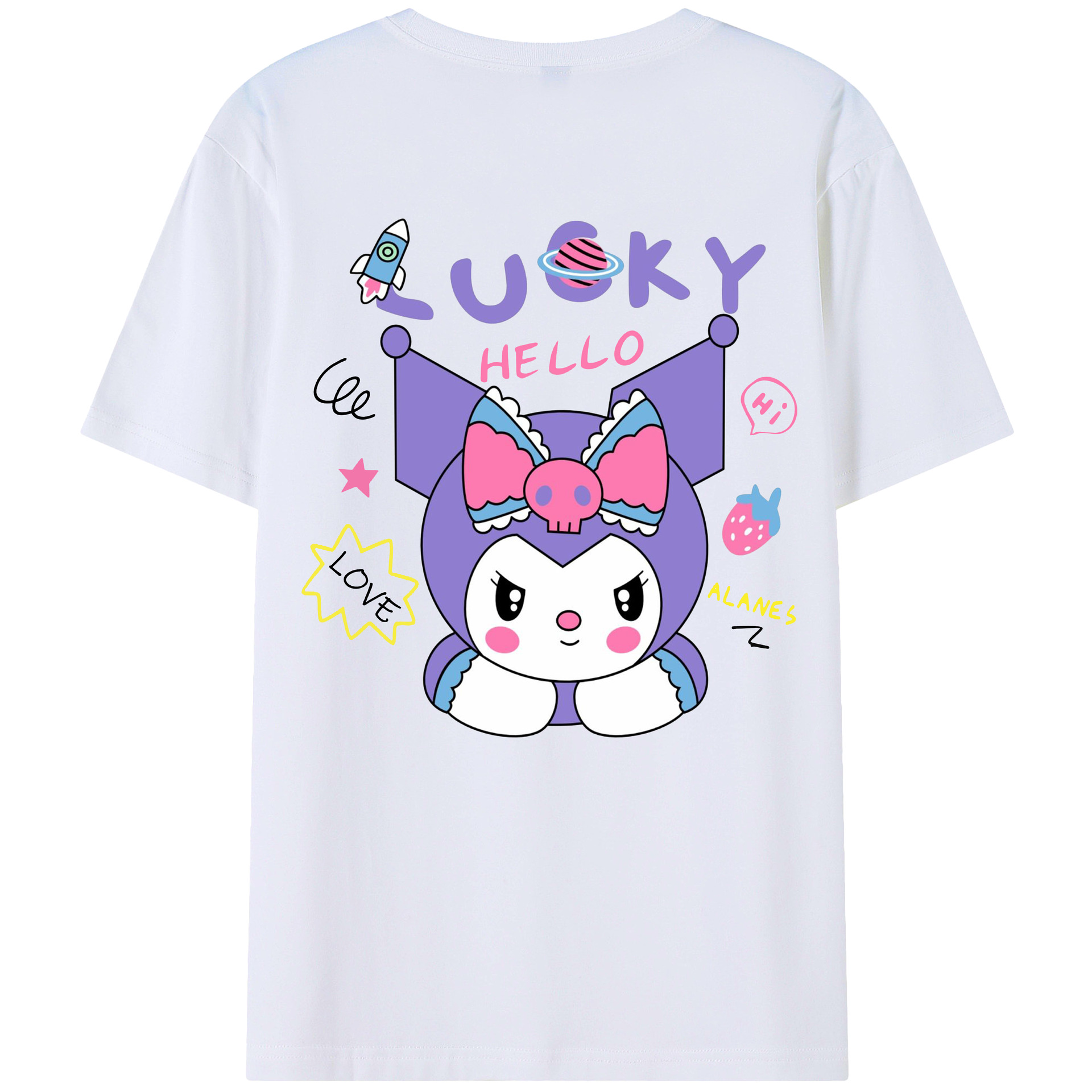 かわいいクロミ - レディース半袖Tシャツ ・ 綿100％ ・ バックプリント ・ 強化クルーネック ・ 二重折り袖口 ・ 快適 通気性 ・ フィットネス カジュアル 旅行用