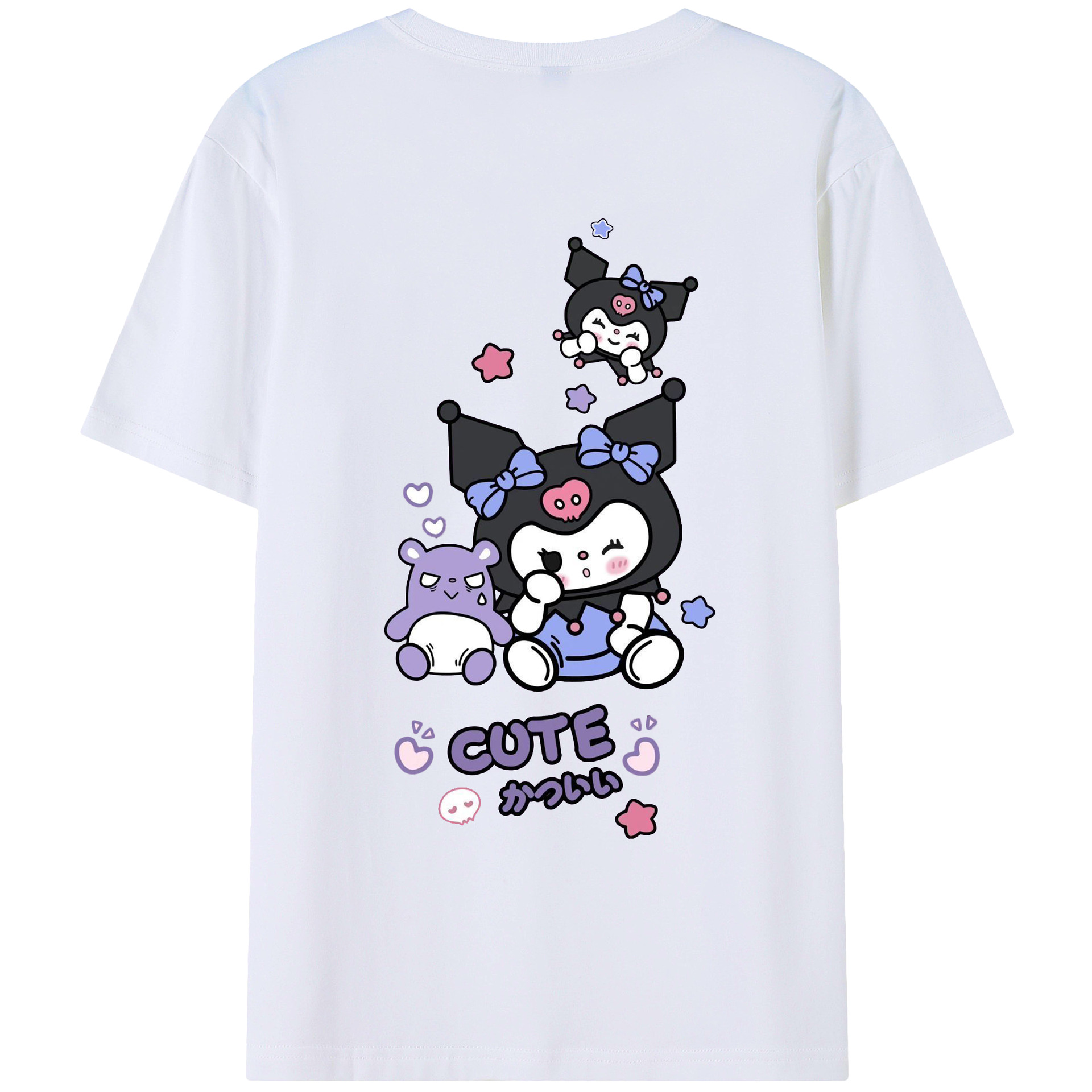 かわいいクロミ - レディース半袖Tシャツ ・ 綿100％ ・ バックプリント ・ 強化クルーネック ・ 二重折り袖口 ・ 快適 通気性 ・ フィットネス カジュアル 旅行用