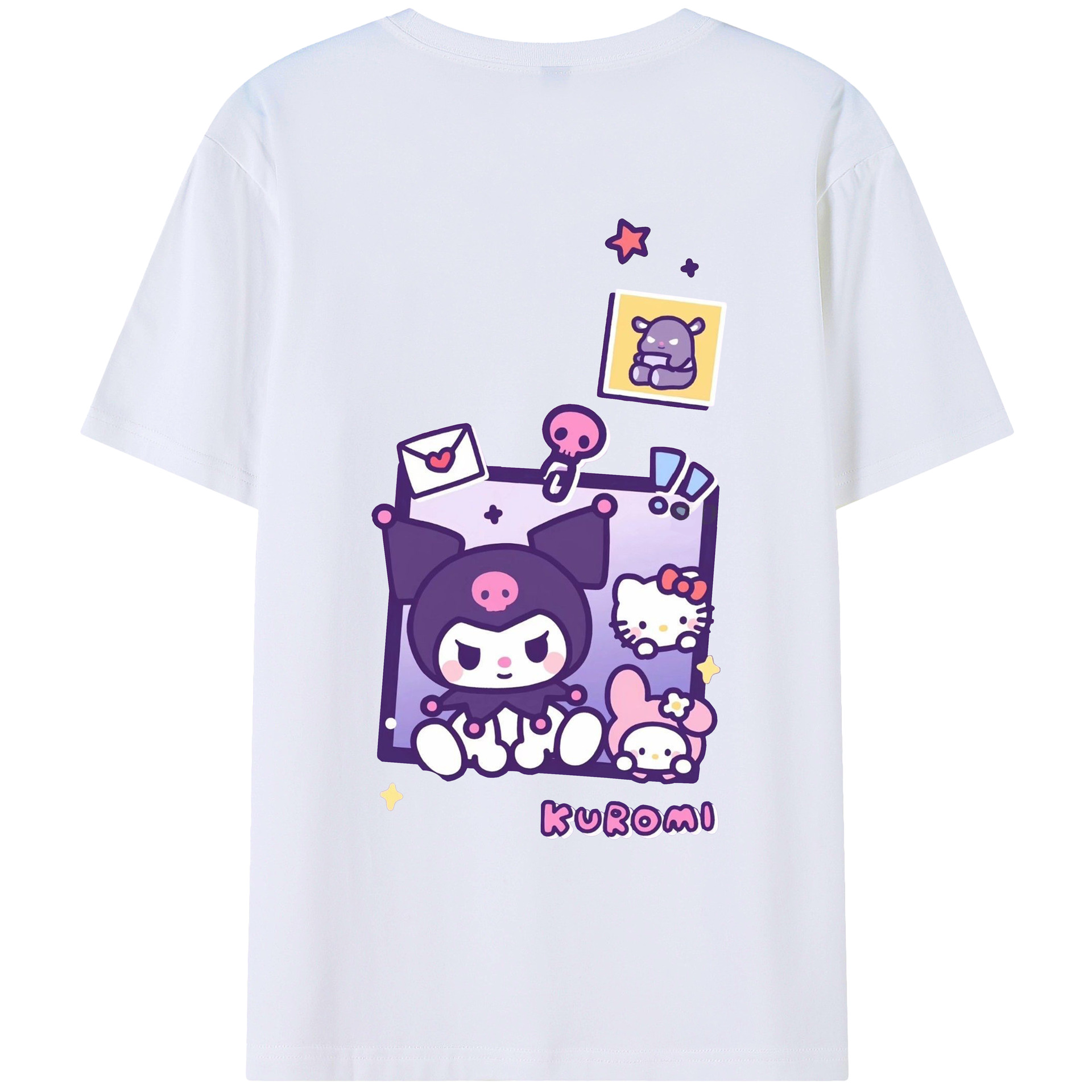 かわいいクロミ - レディース半袖Tシャツ ・ 綿100％ ・ バックプリント ・ 強化クルーネック ・ 二重折り袖口 ・ 快適 通気性 ・ フィットネス カジュアル 旅行用