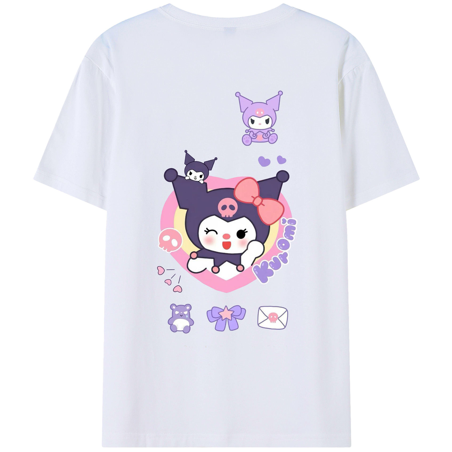 かわいいクロミ - レディース半袖Tシャツ ・ 綿100％ ・ バックプリント ・ 強化クルーネック ・ 二重折り袖口 ・ 快適 通気性 ・ フィットネス カジュアル 旅行用