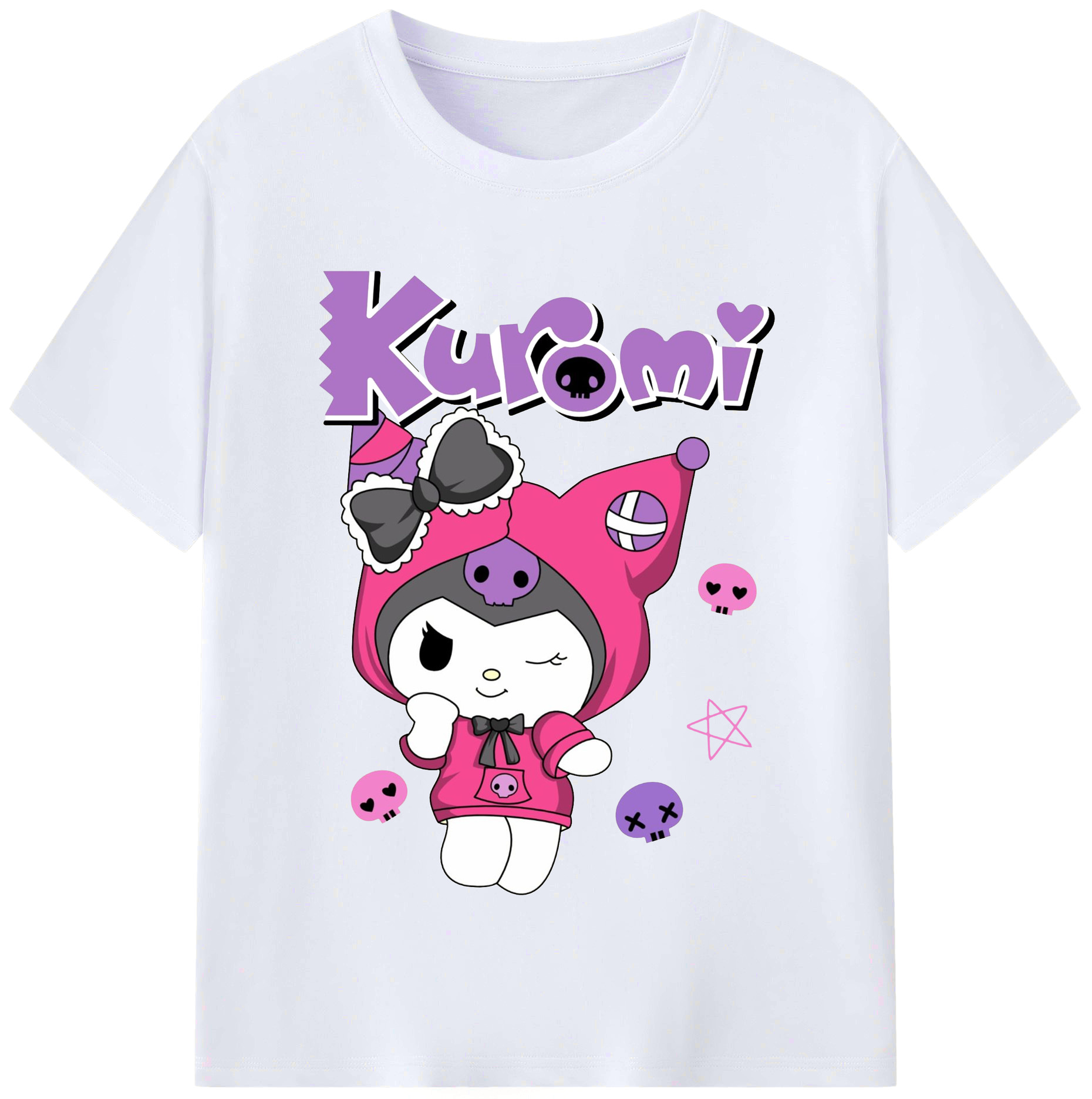 サンリオクロミ - レディースカジュアルプリントTシャツ ・ 綿100％ ・ クルーネック ・ フロントプリント ・ 柔らかく快適 ・ フィットネス カジュアル 旅行用