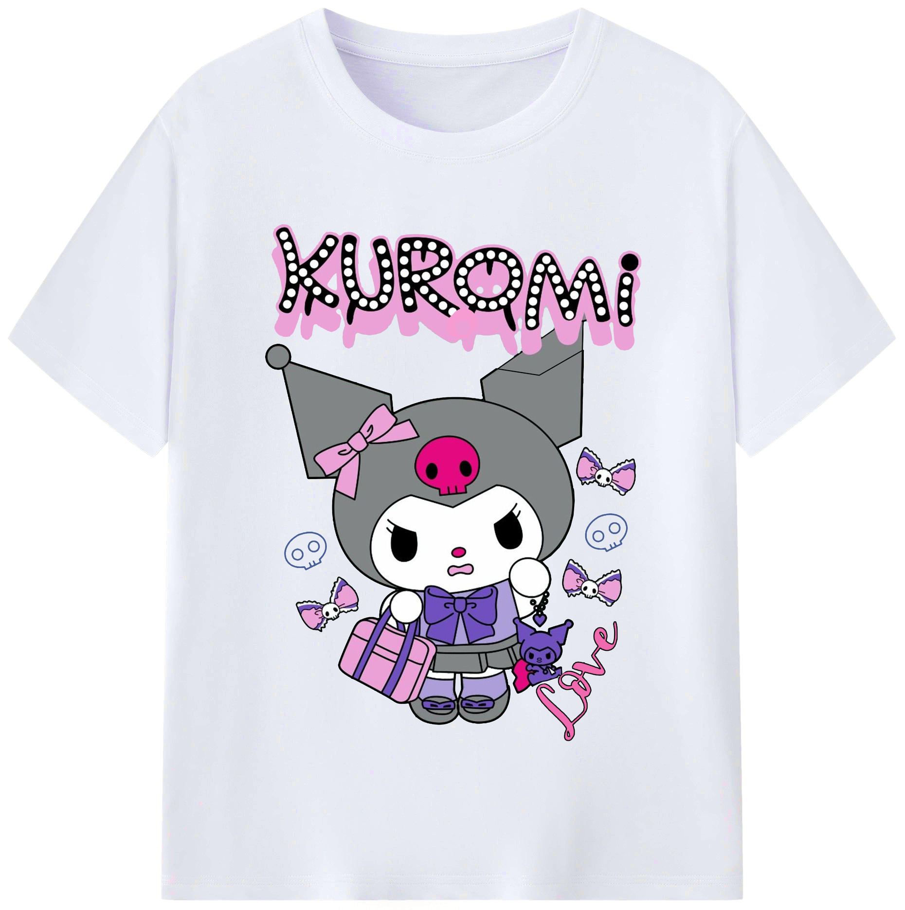 サンリオクロミ - レディースカジュアルプリントTシャツ ・ 綿100％ ・ クルーネック ・ フロントプリント ・ 柔らかく快適 ・ フィットネス カジュアル 旅行用
