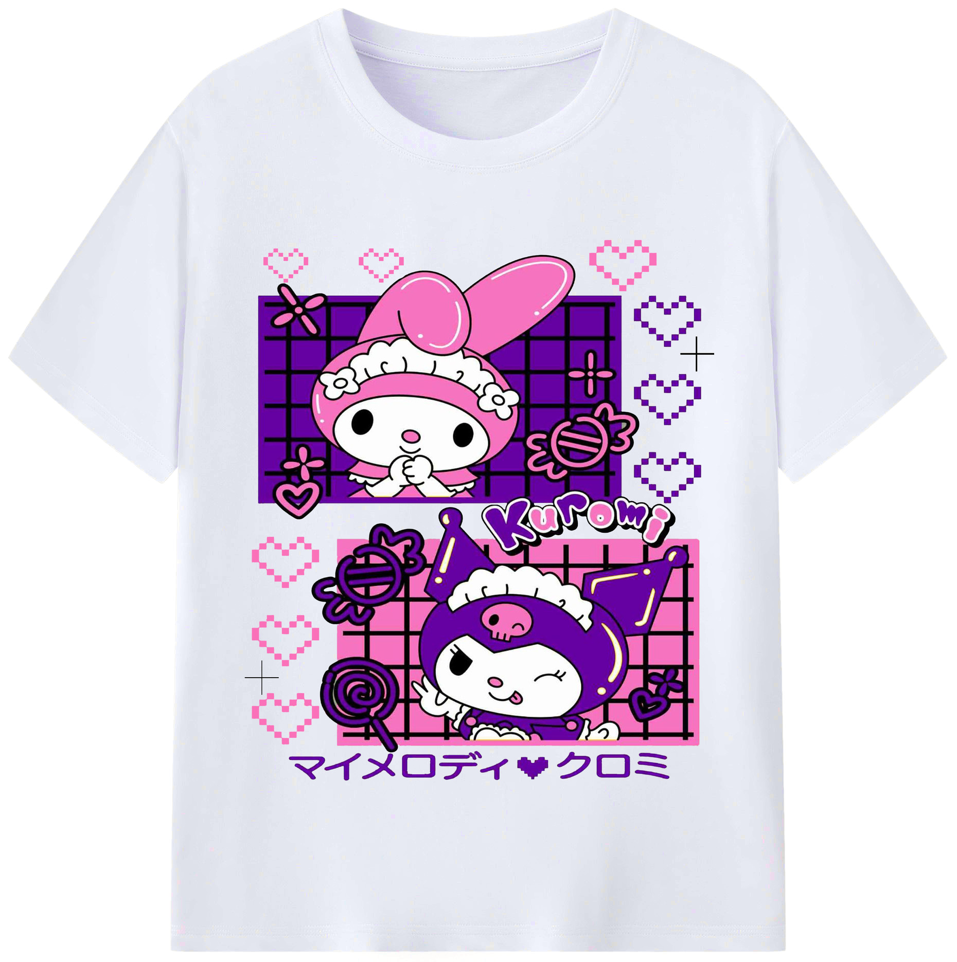 かわいいクロミ - レディースカジュアルプリントTシャツ ・ 綿100％ ・ クルーネック ・ フロントプリント ・ 柔らかく快適 ・ フィットネス カジュアル 旅行用