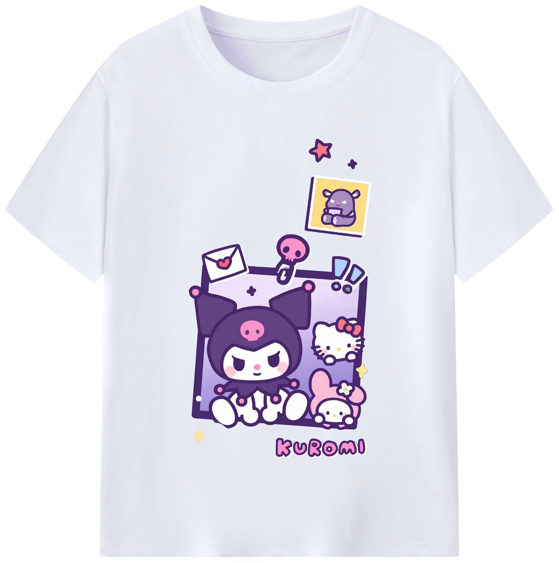 かわいいクロミ - レディースカジュアルプリントTシャツ ・ 綿100％ ・ クルーネック ・ フロントプリント ・ 柔らかく快適 ・ フィットネス カジュアル 旅行用