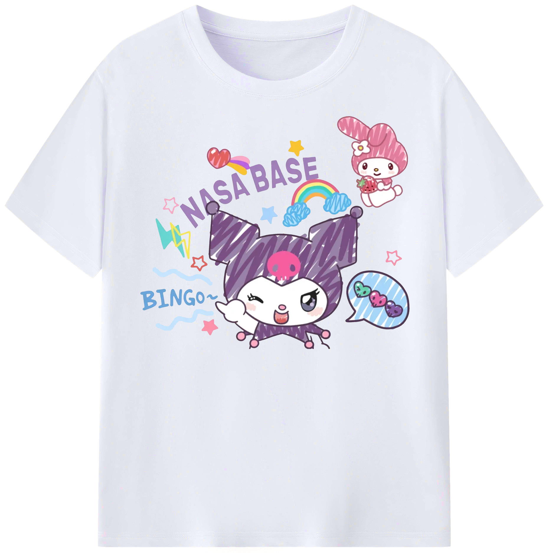 かわいいクロミ - レディースカジュアルプリントTシャツ ・ 綿100％ ・ クルーネック ・ フロントプリント ・ 柔らかく快適 ・ フィットネス カジュアル 旅行用