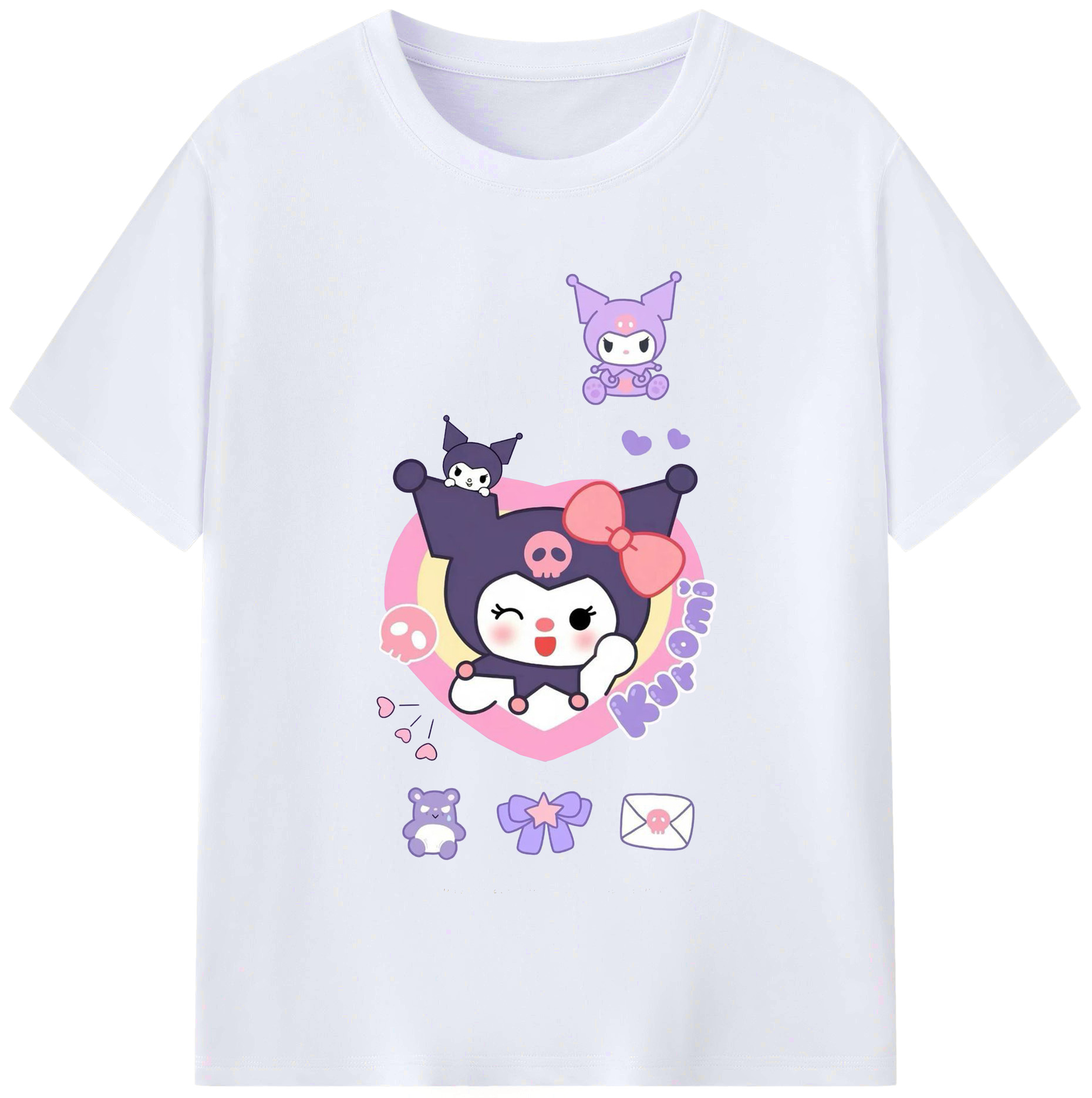 かわいいクロミ - レディースカジュアルプリントTシャツ ・ 綿100％ ・ クルーネック ・ フロントプリント ・ 柔らかく快適 ・ フィットネス カジュアル 旅行用