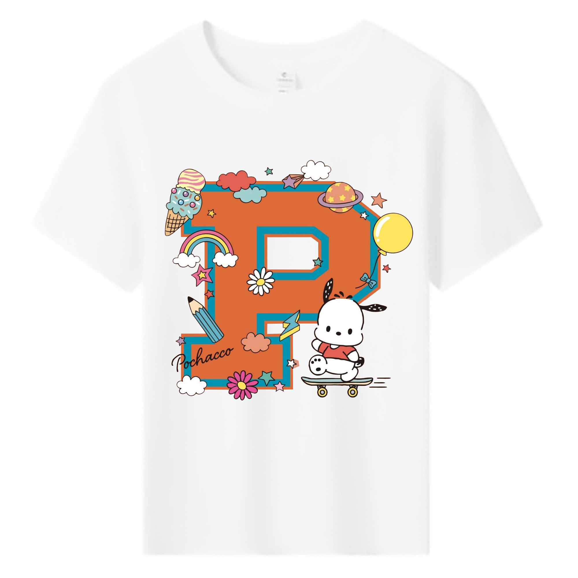 サンリオポチャッコ - 綿100％ キッズTシャツ ・ フロントプリント ・ 快適 通気性 ・ スポーツ カジュアル 散歩用