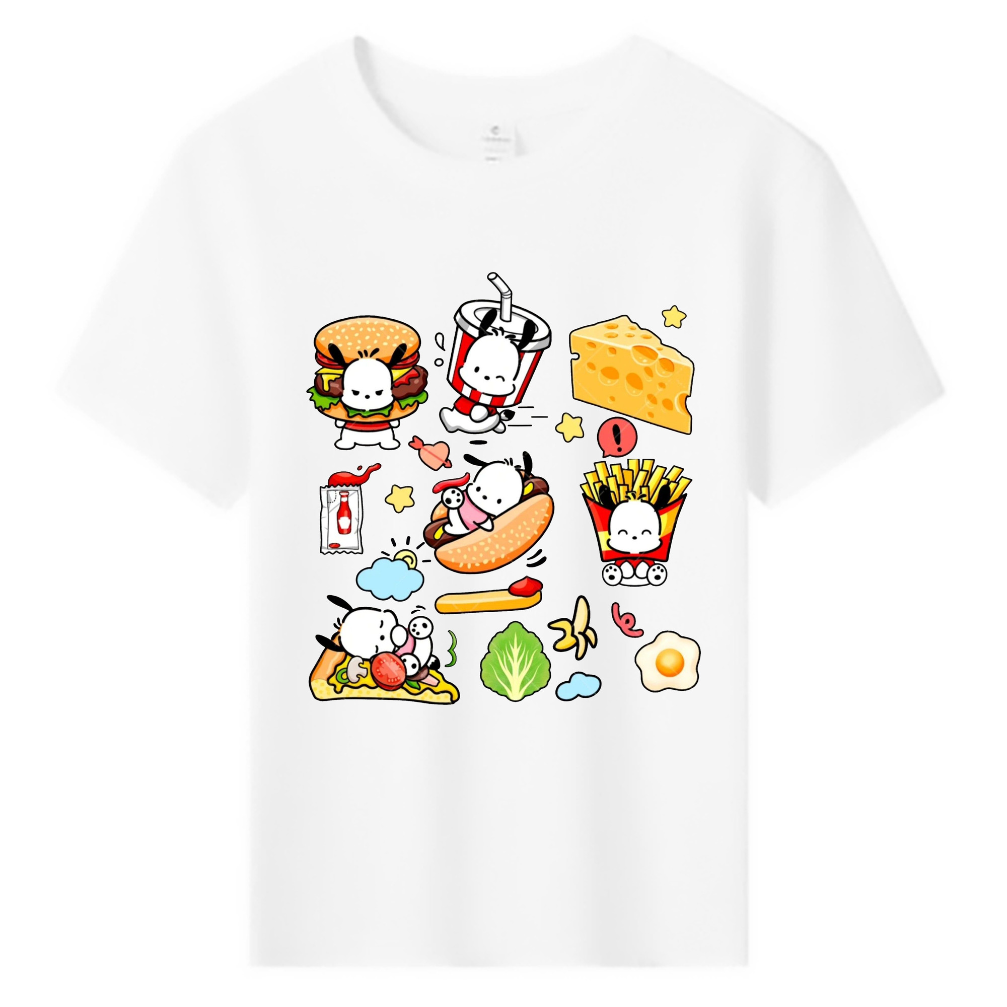 ハンバーガーパッチャコ - 綿100％ キッズTシャツ ・ フロントプリント ・ 快適 通気性 ・ スポーツ カジュアル 散歩用