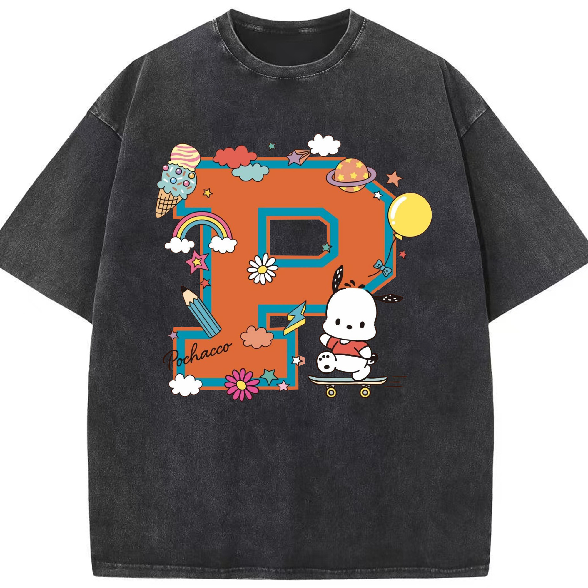 サンリオポチャッコ - 綿100％ ヴィンテージ風 半袖Tシャツ ・ フロントプリント ・ 柔らか肌触り ・ 通気性 快適 ・ スポーツ カジュアル 外出用