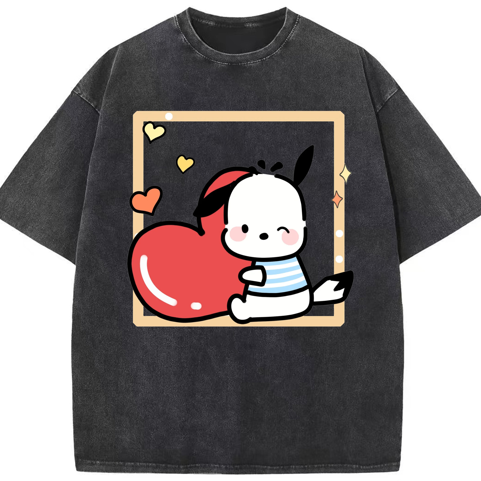 ハートのパッチャコ - 綿100％ ヴィンテージ風 半袖Tシャツ ・ フロントプリント ・ 柔らか肌触り ・ 通気性 快適 ・ スポーツ カジュアル 外出用