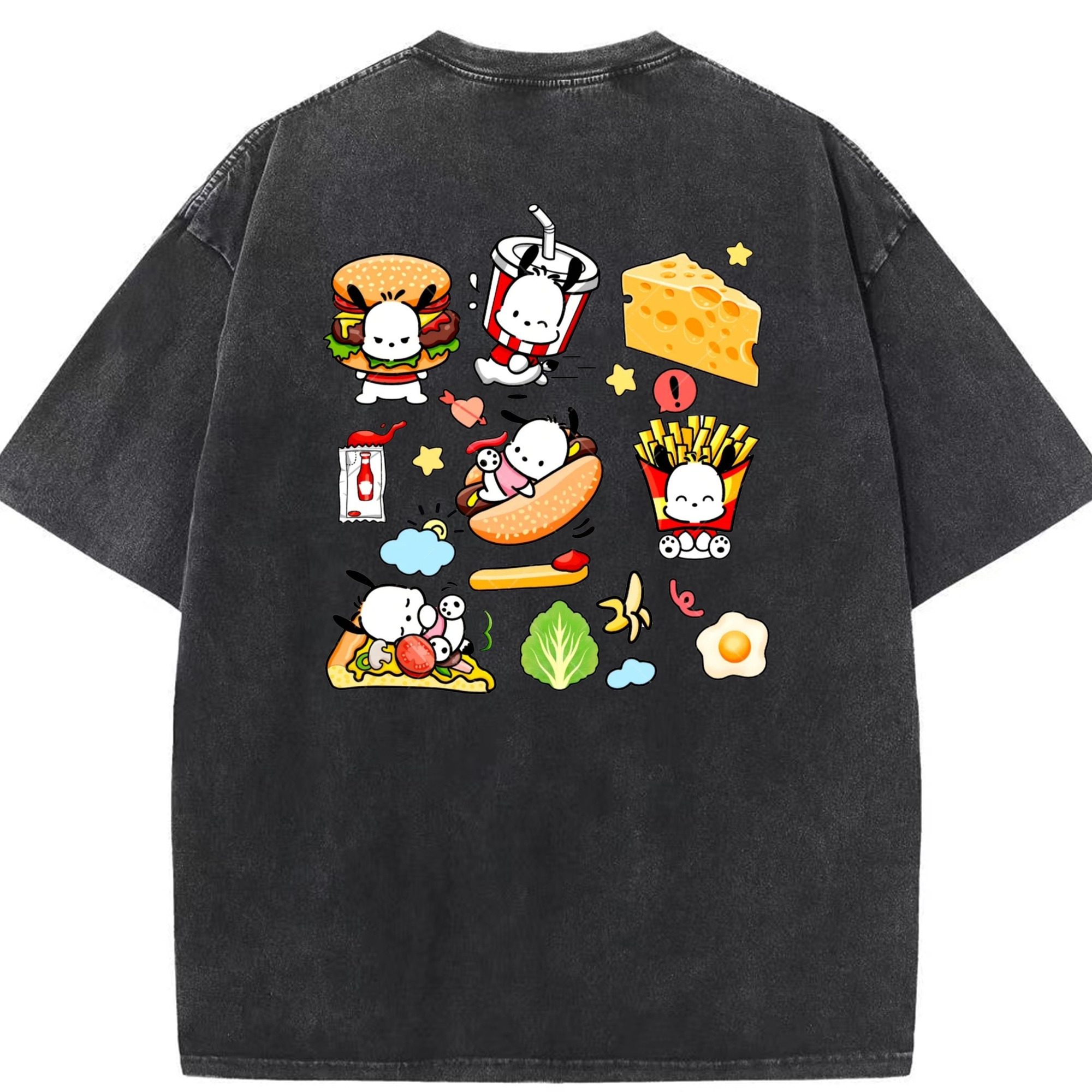 ハンバーガーパッチャコ - 綿100％ ヴィンテージ風 半袖Tシャツ ・ 背面プリント ・ 柔らか肌触り ・ 通気性 快適 ・ スポーツ カジュアル 外出用